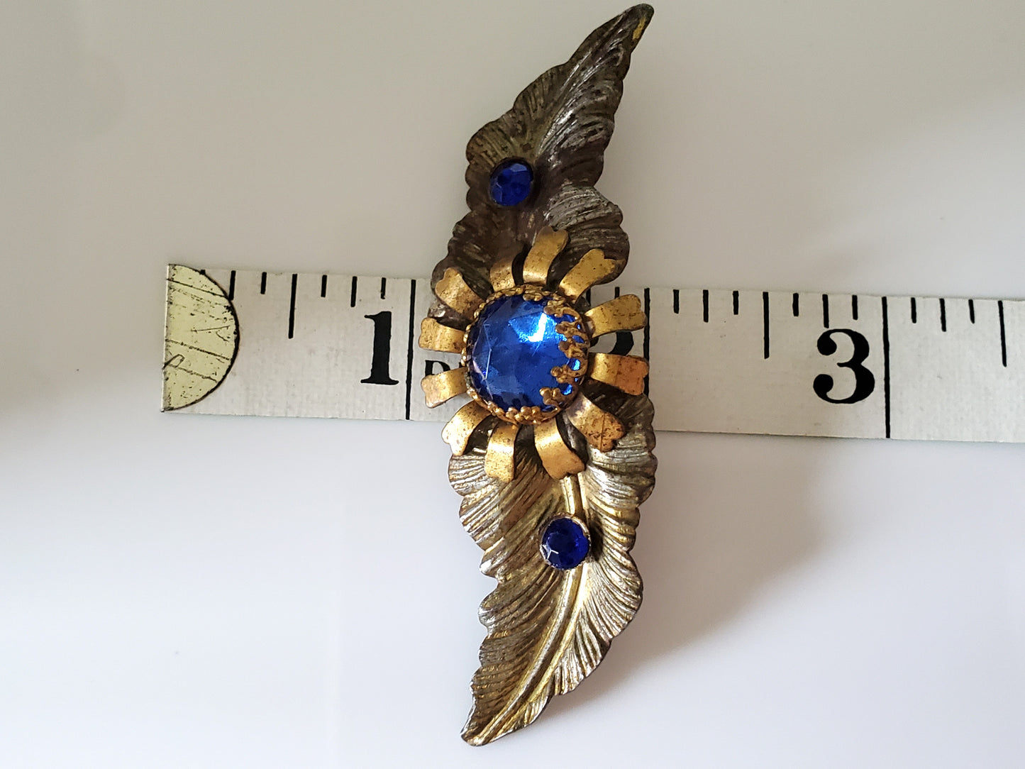 Vintage C-Clasp Blue Stone Floral Blue Stone Brooch