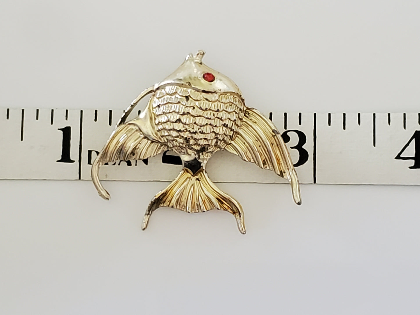Vintage Angel Fish with Red Stone Eye Brooch