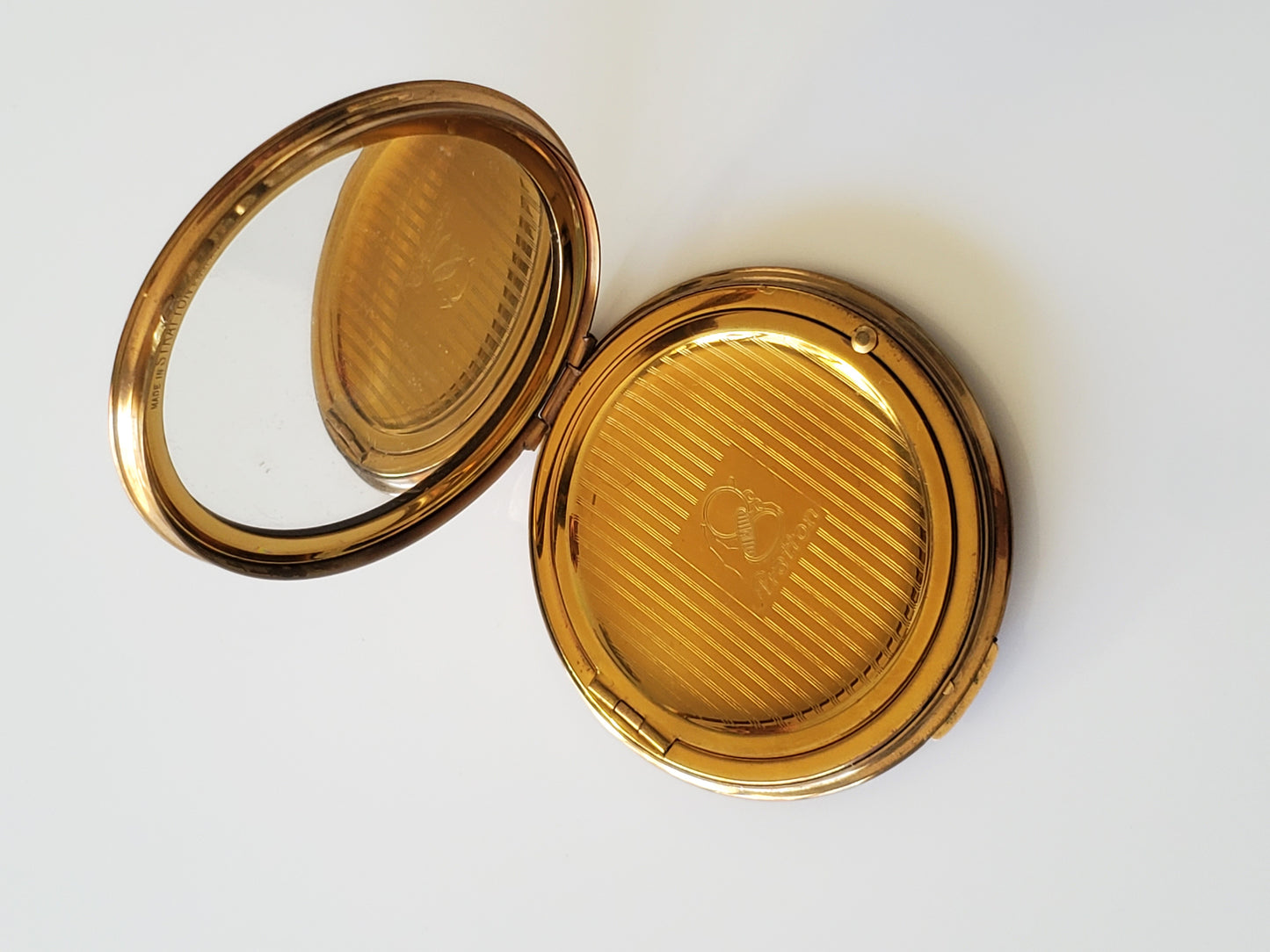 Mid century Stratton of England Cream Floral Powder Compact Mirror