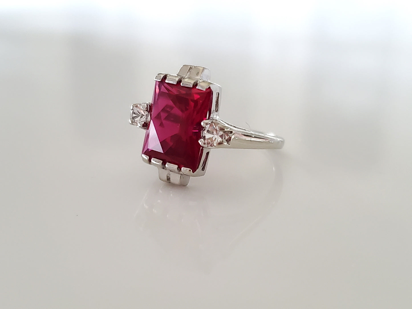 Vintage 10K Gold Mid-Century Ruby and White Sapphire Ring