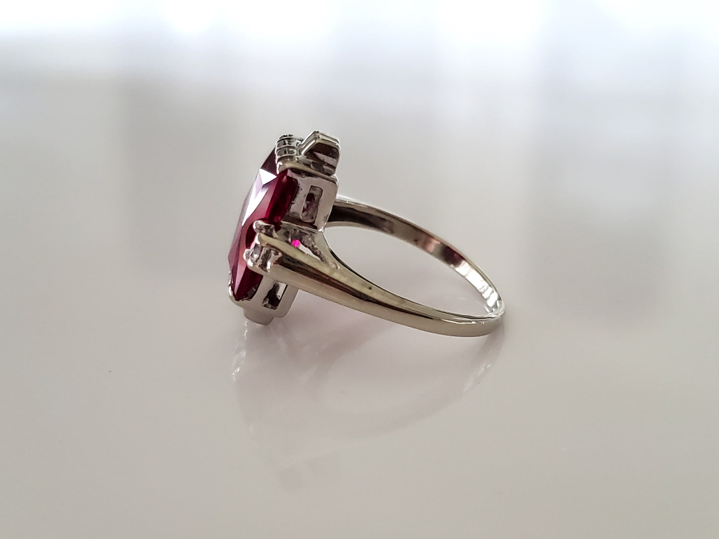 Vintage 10K Gold Mid-Century Ruby and White Sapphire Ring