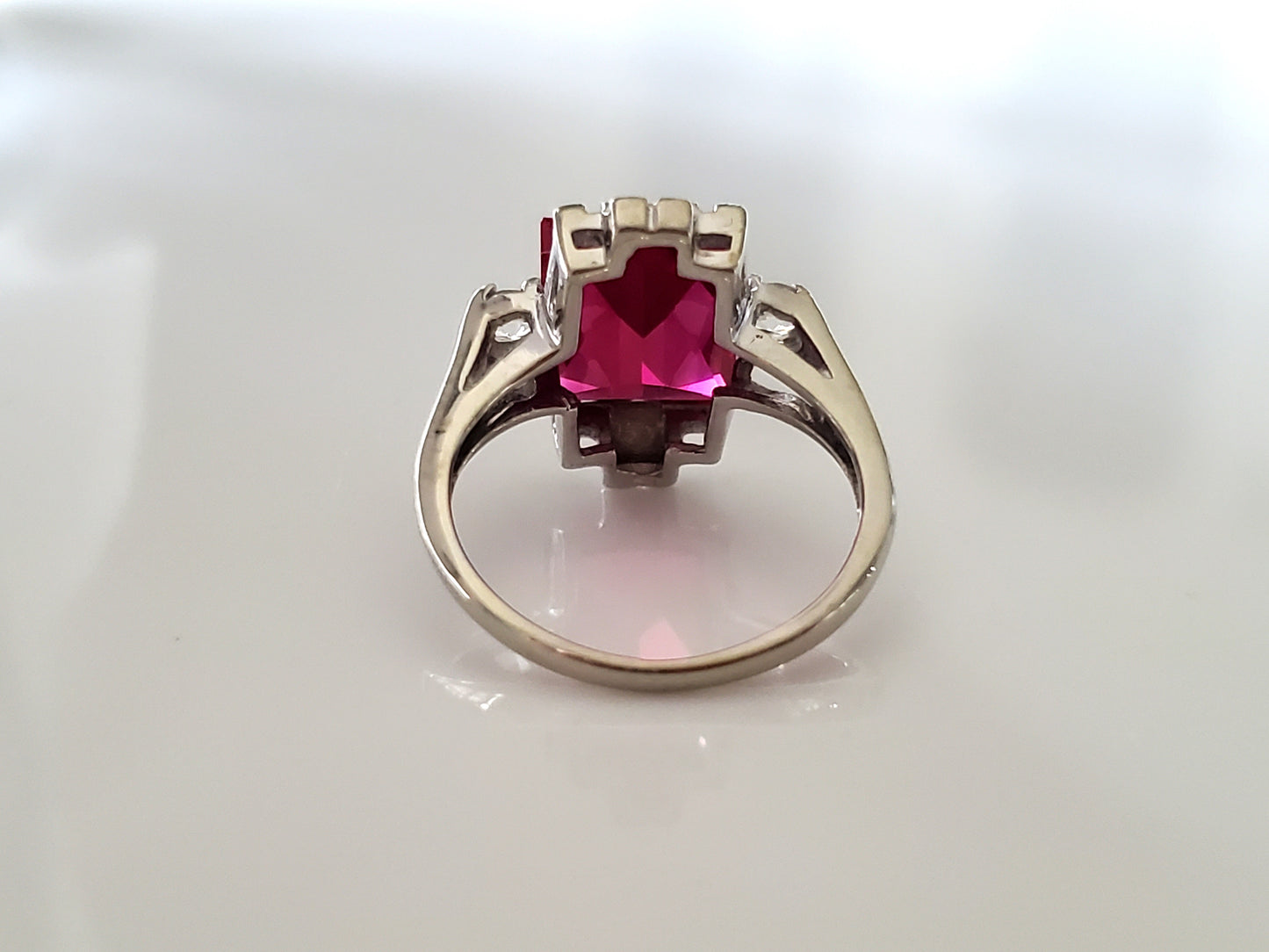 Vintage 10K Gold Mid-Century Ruby and White Sapphire Ring