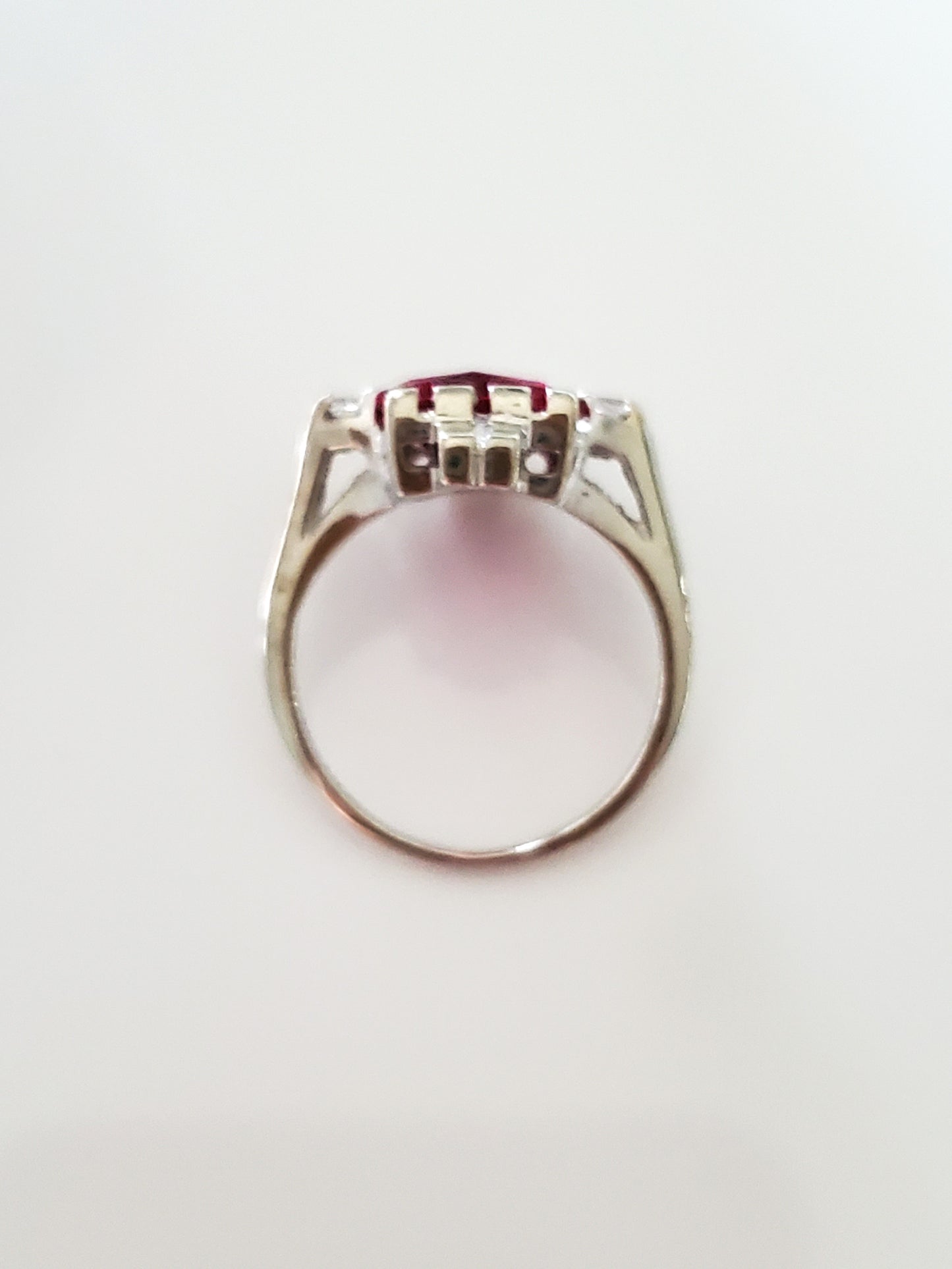 Vintage 10K Gold Mid-Century Ruby and White Sapphire Ring