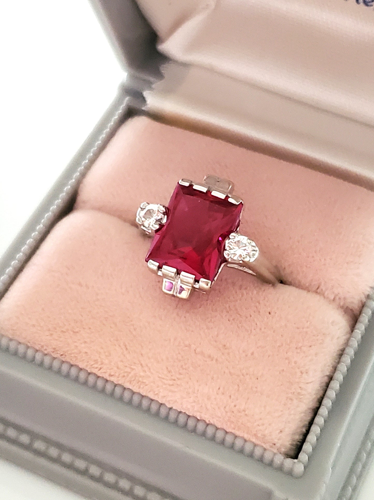 Vintage 10K Gold Mid-Century Ruby and White Sapphire Ring