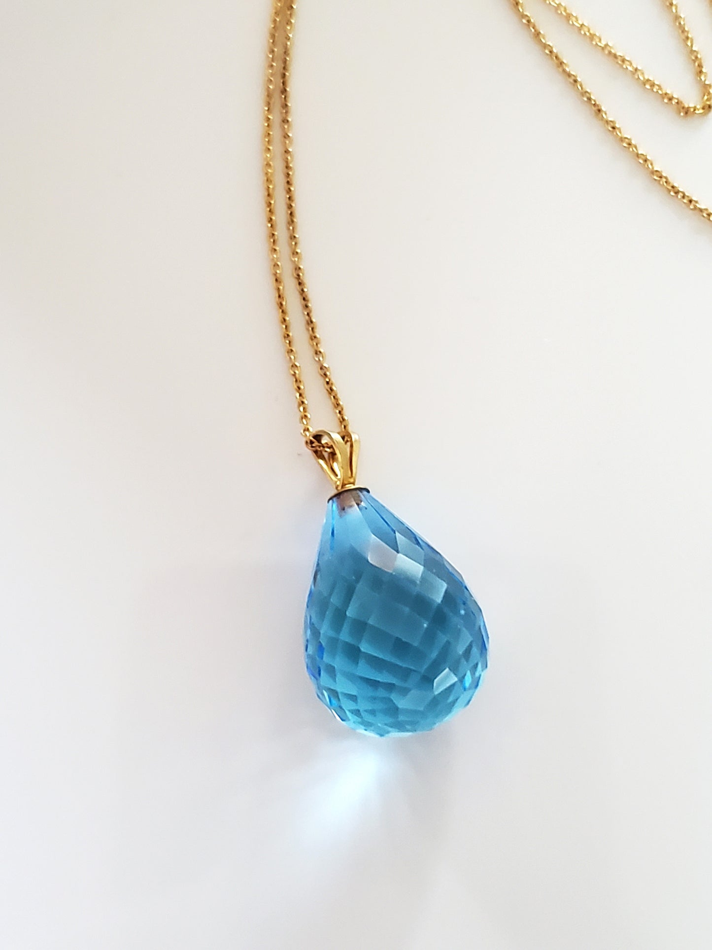 14K Gold Briolette Cut Blue Topaz Necklace