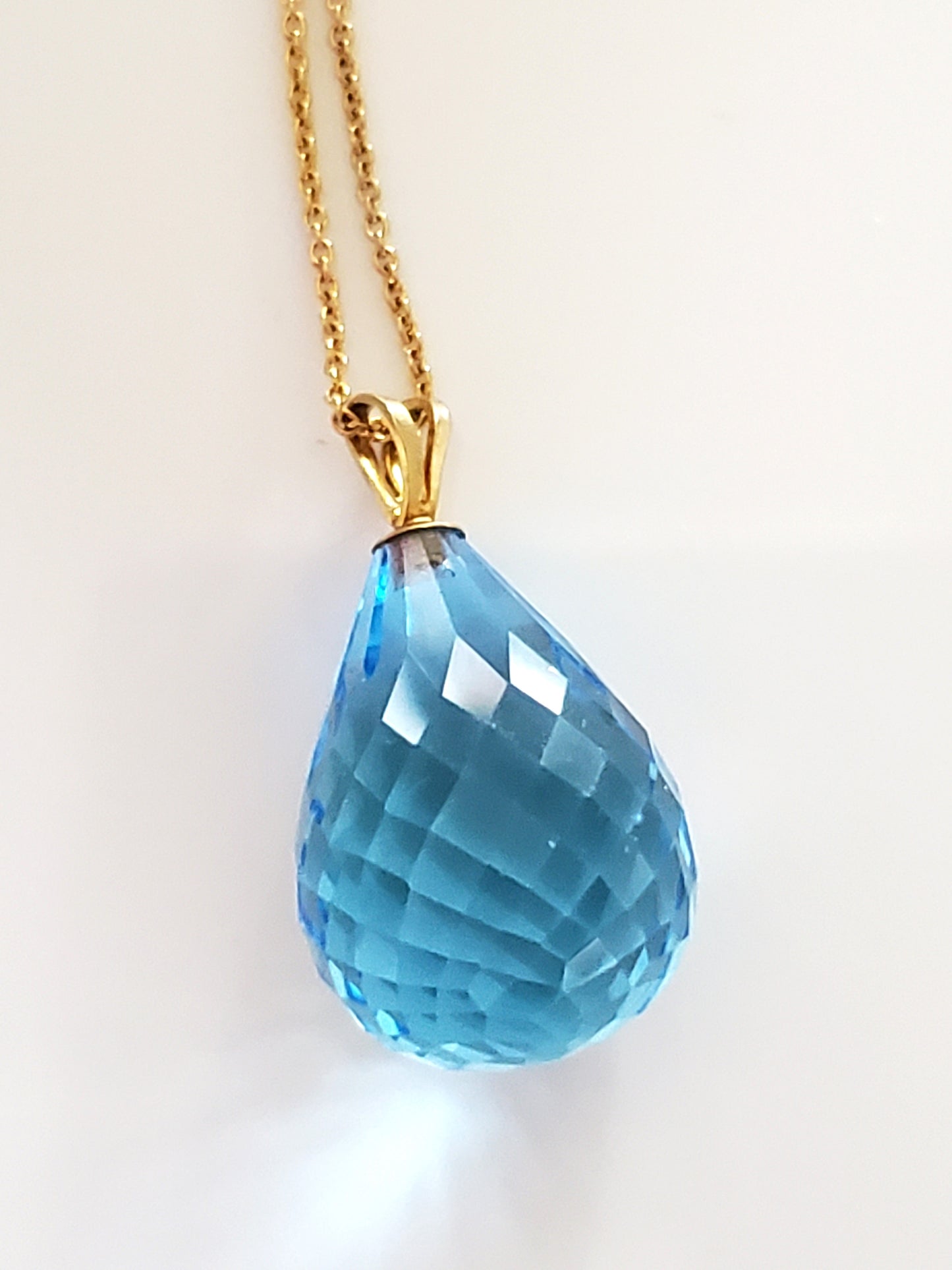 14K Gold Briolette Cut Blue Topaz Necklace