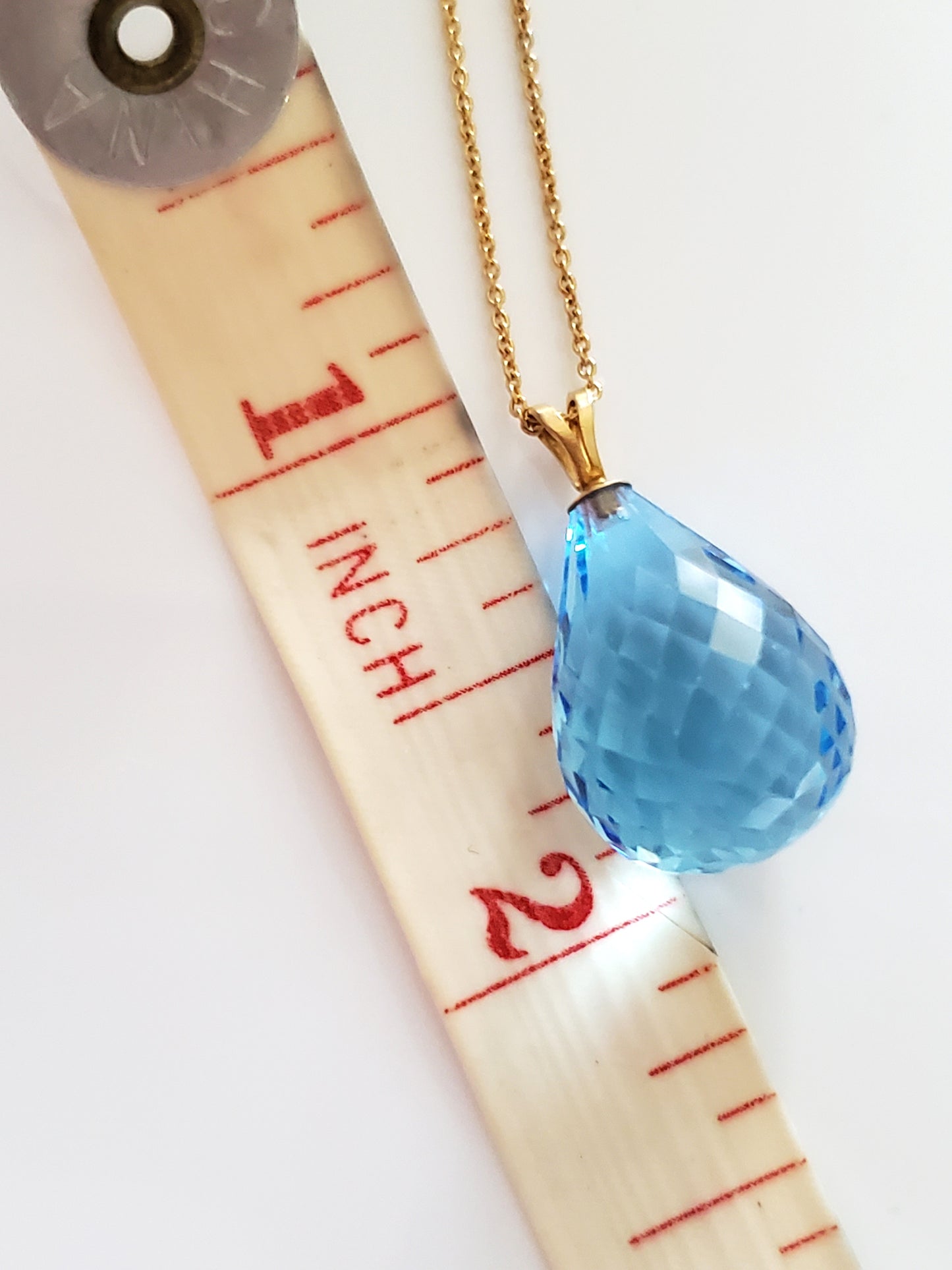 14K Gold Briolette Cut Blue Topaz Necklace