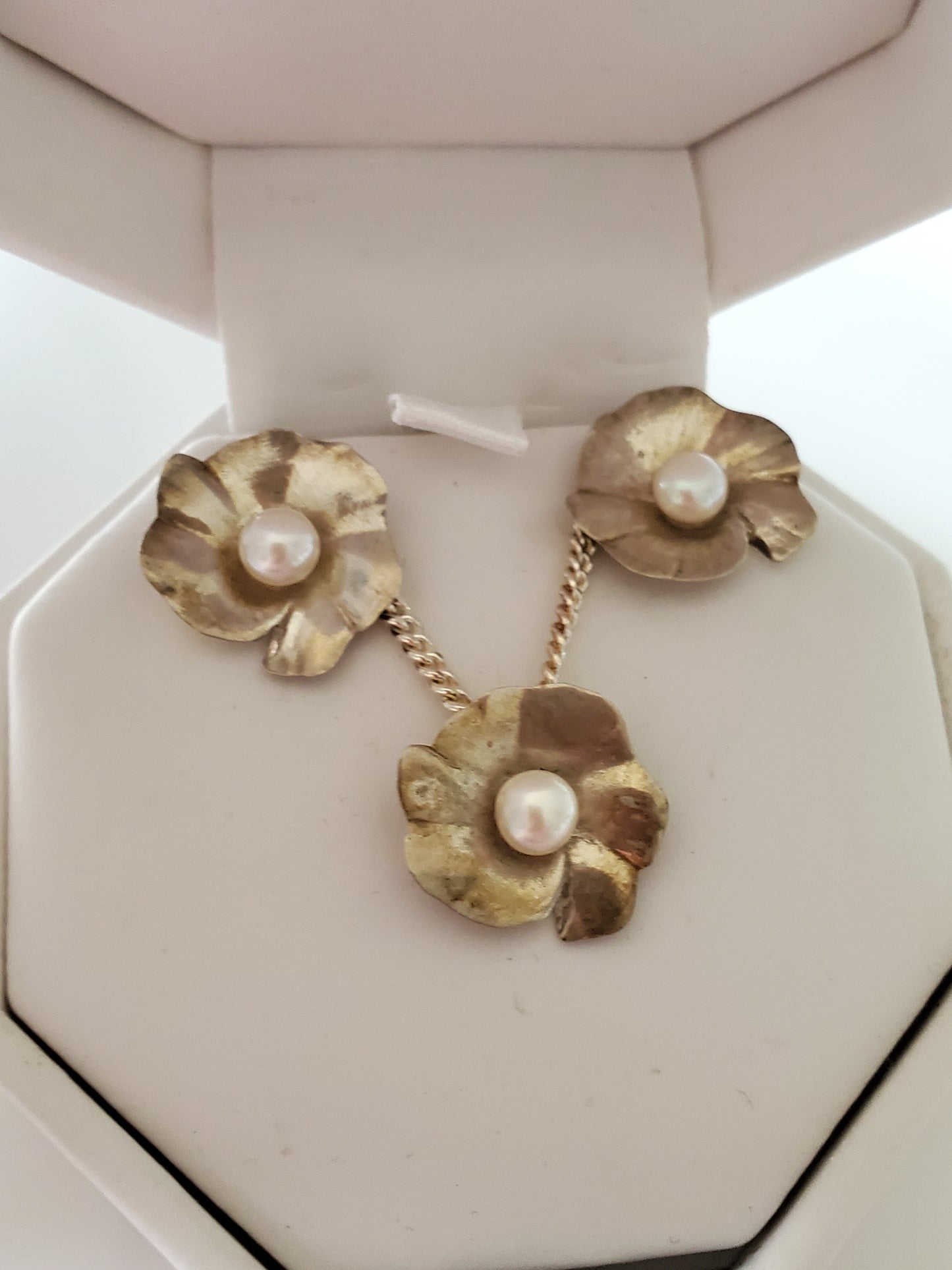 Vintage Sterling Silver and Cultured Pearl Necklace and Earring Set by Creative Metalworks