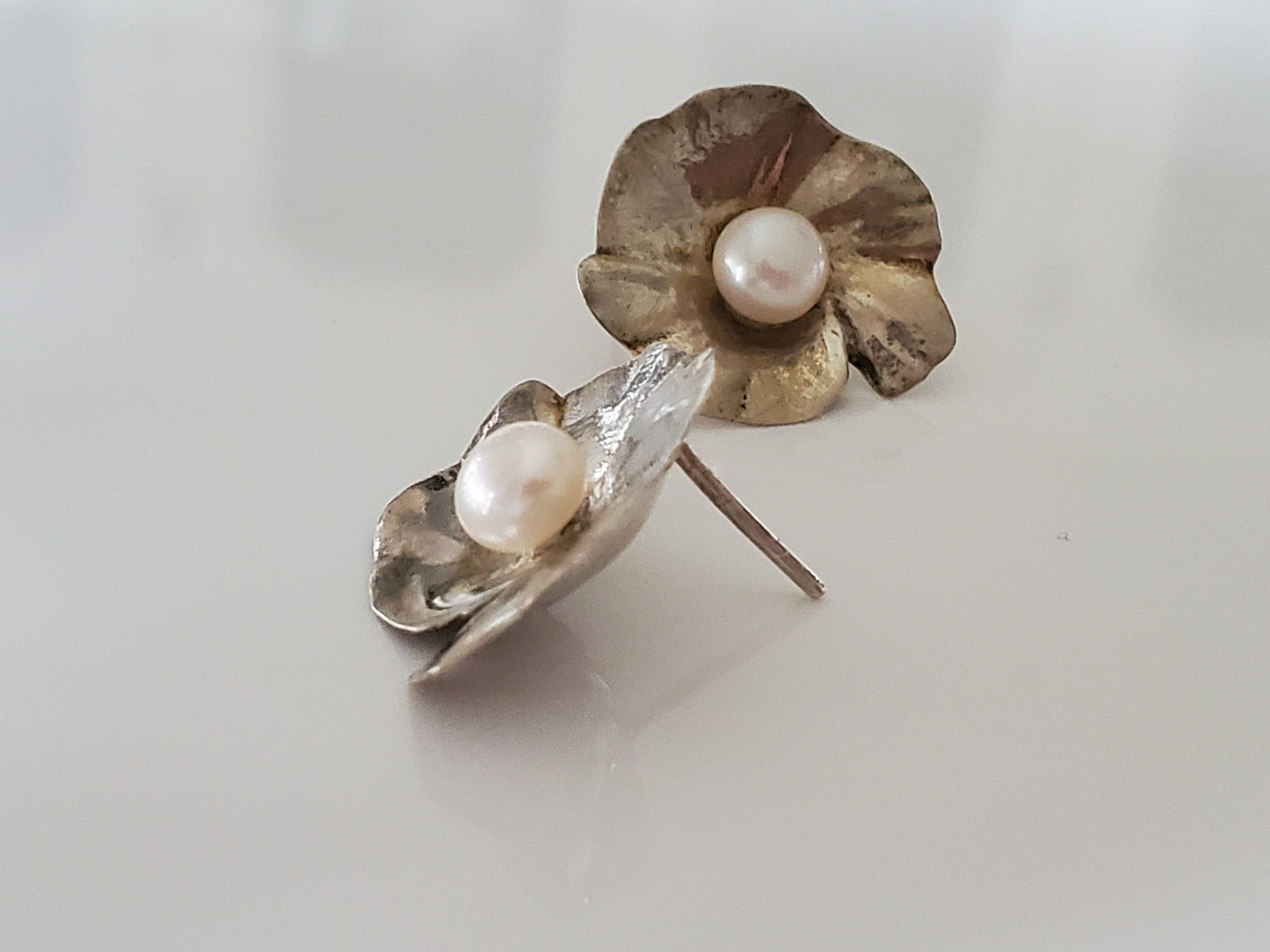 Vintage Sterling Silver and Cultured Pearl Necklace and Earring Set by Creative Metalworks