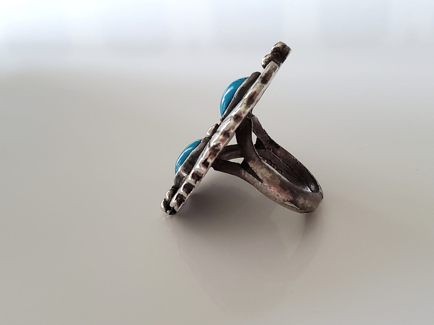 Vintage Native American Sterling Silver Turquoise Two-Stone Ring