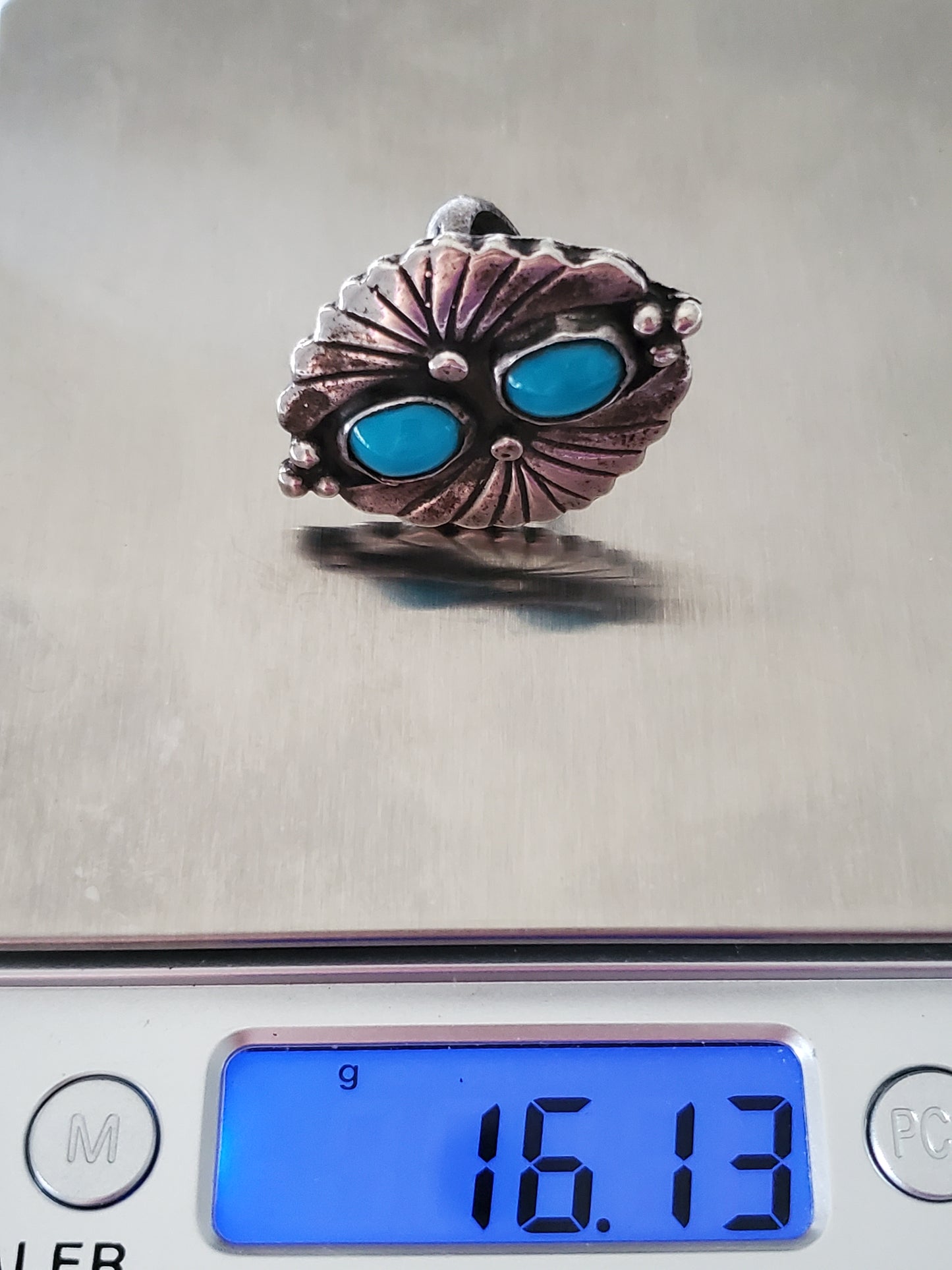 Vintage Native American Sterling Silver Turquoise Two-Stone Ring
