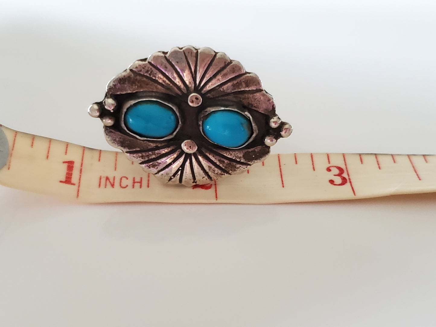 Vintage Native American Sterling Silver Turquoise Two-Stone Ring