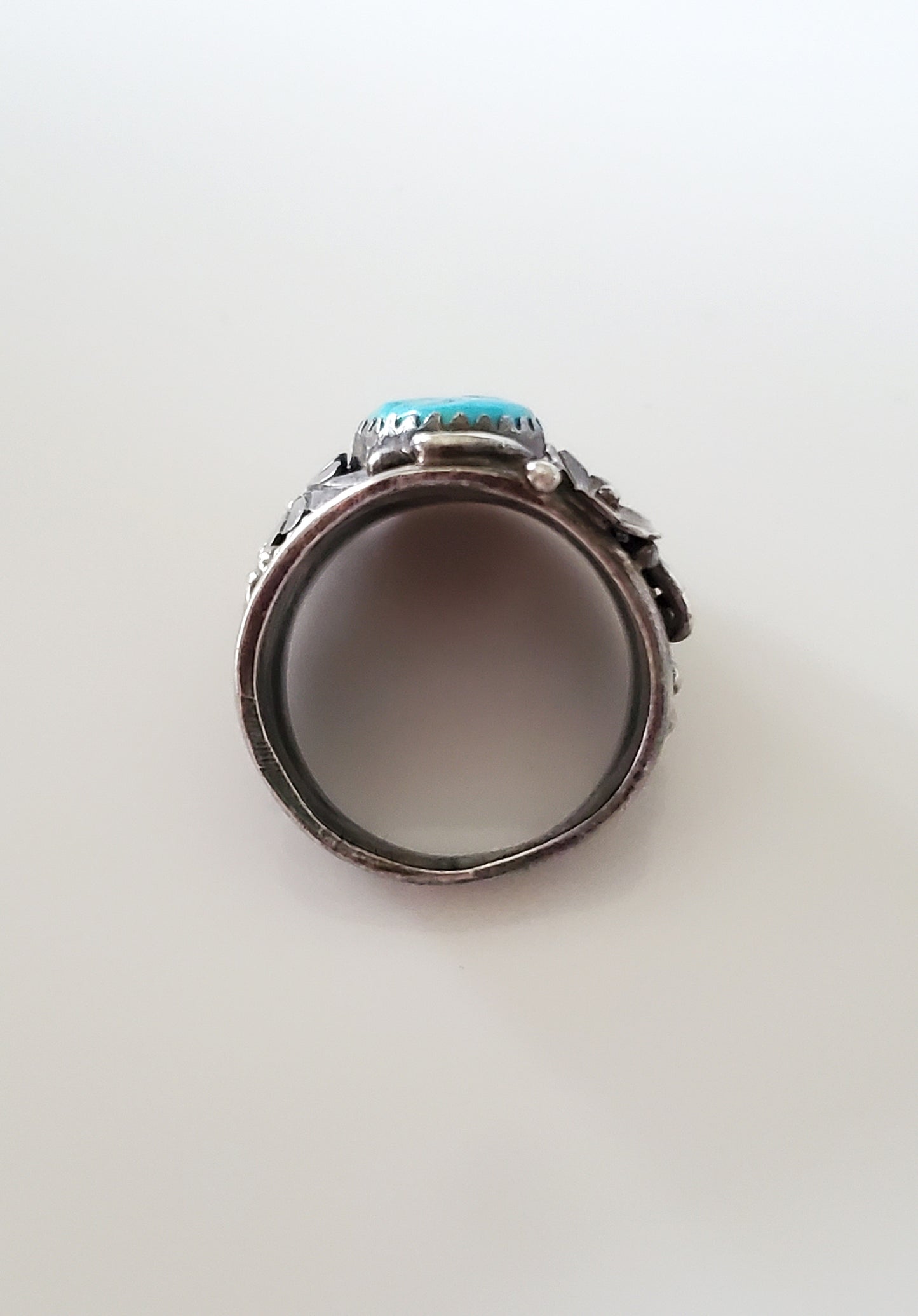 Beautiful Sterling Silver Navajo Turquoise Floral Ring