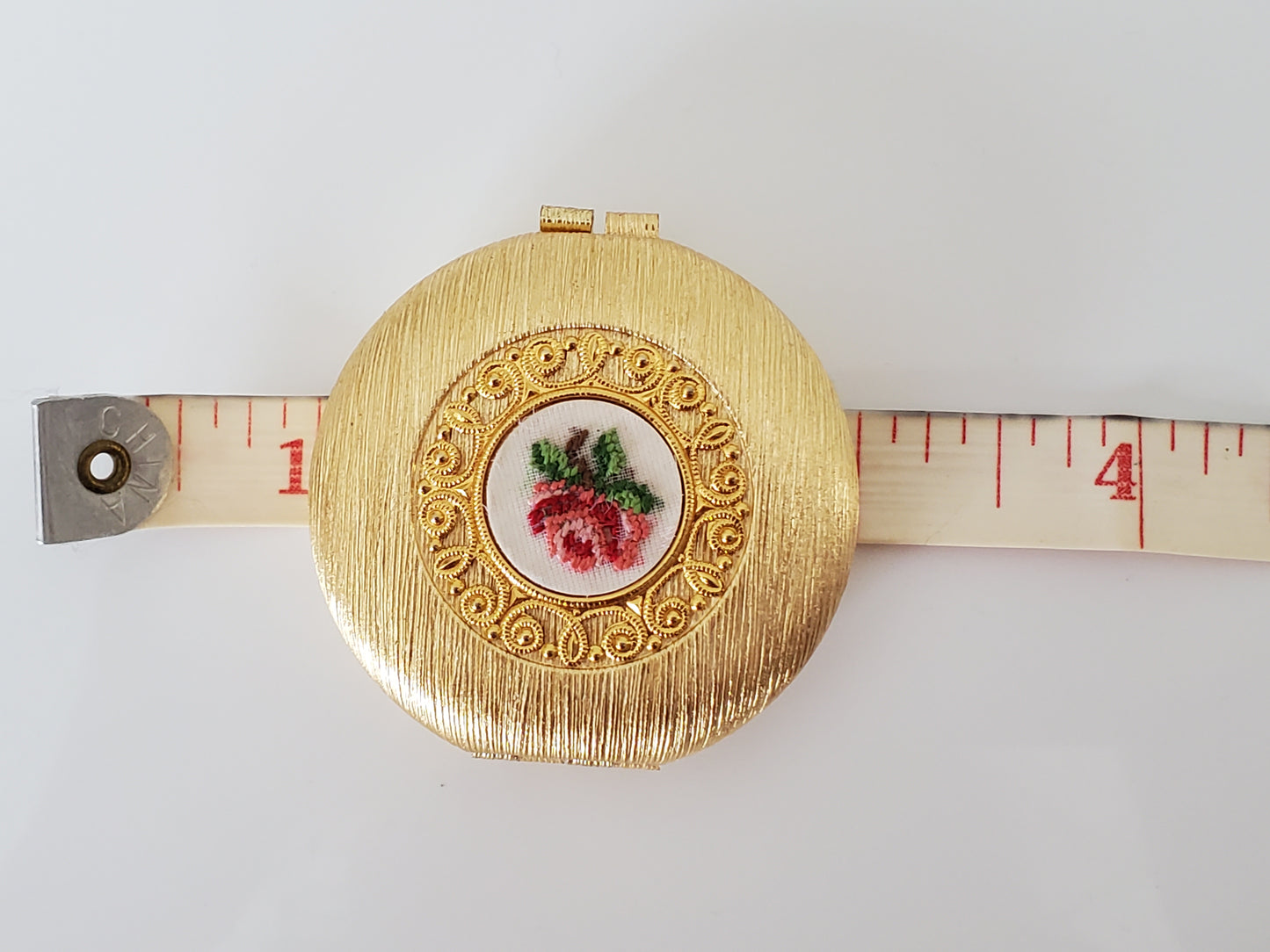 Mid-century Revlon Embroidered Goldtone Compact with Purse/Case