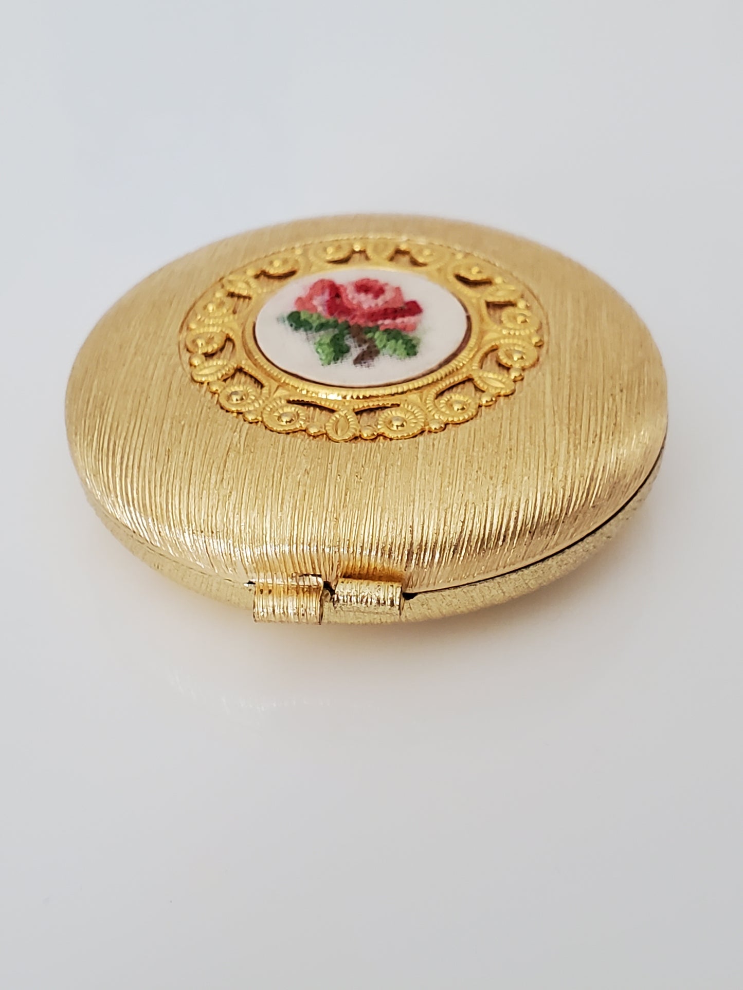 Mid-century Revlon Embroidered Goldtone Compact with Purse/Case