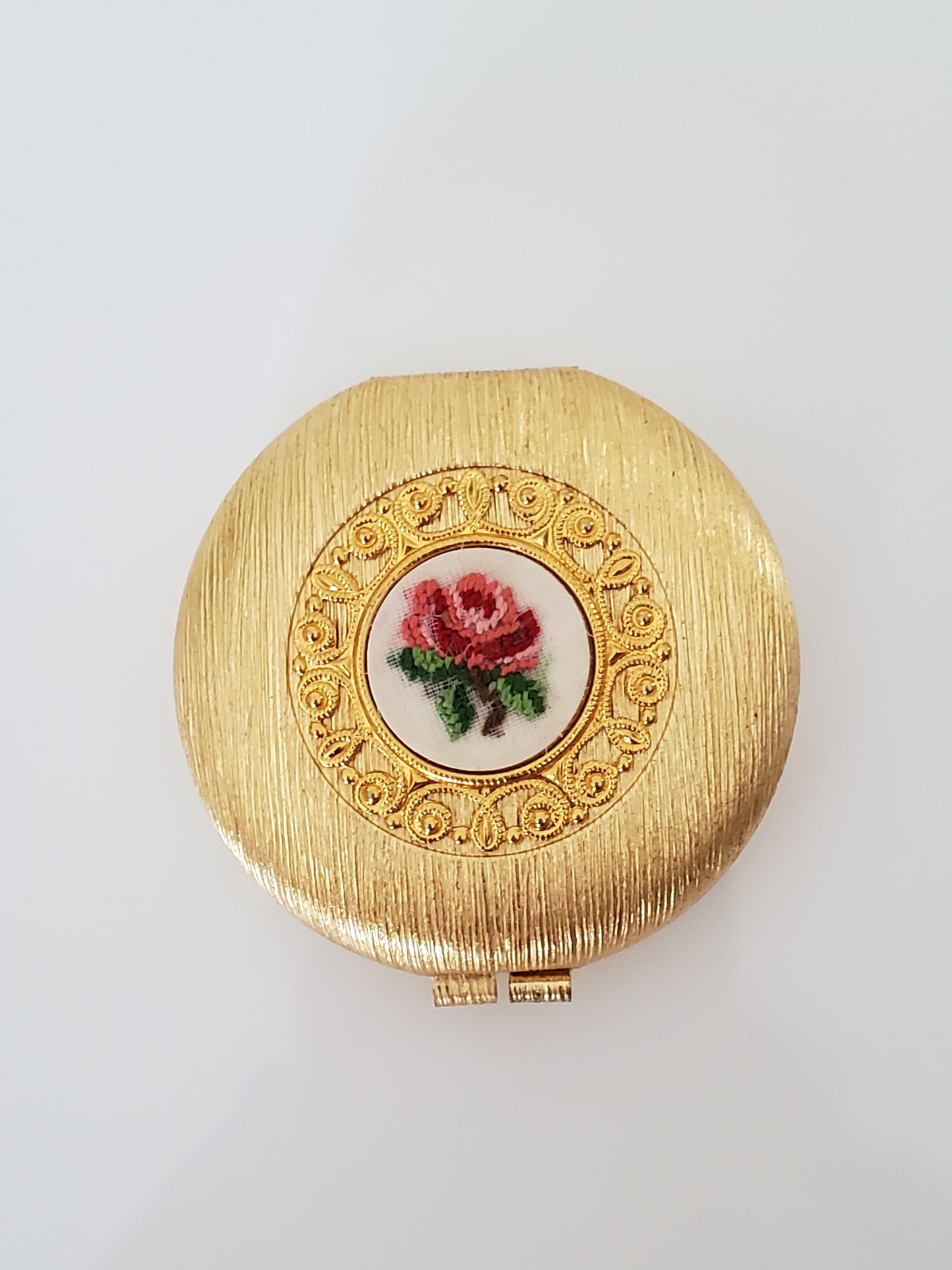 Mid-century Revlon Embroidered Goldtone Compact with Purse/Case