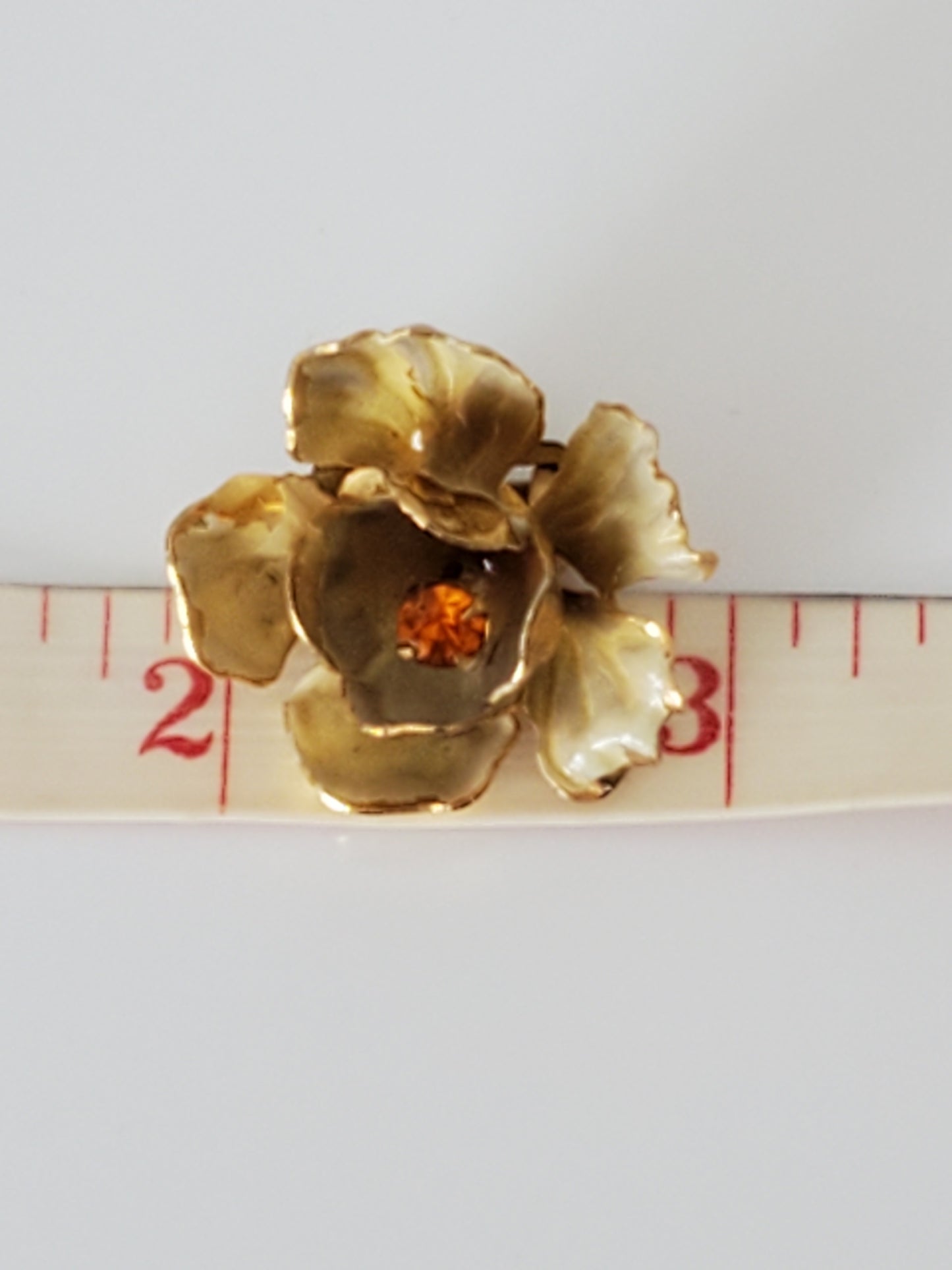Vintage Austria Amber Rhinestone Flower Earrings