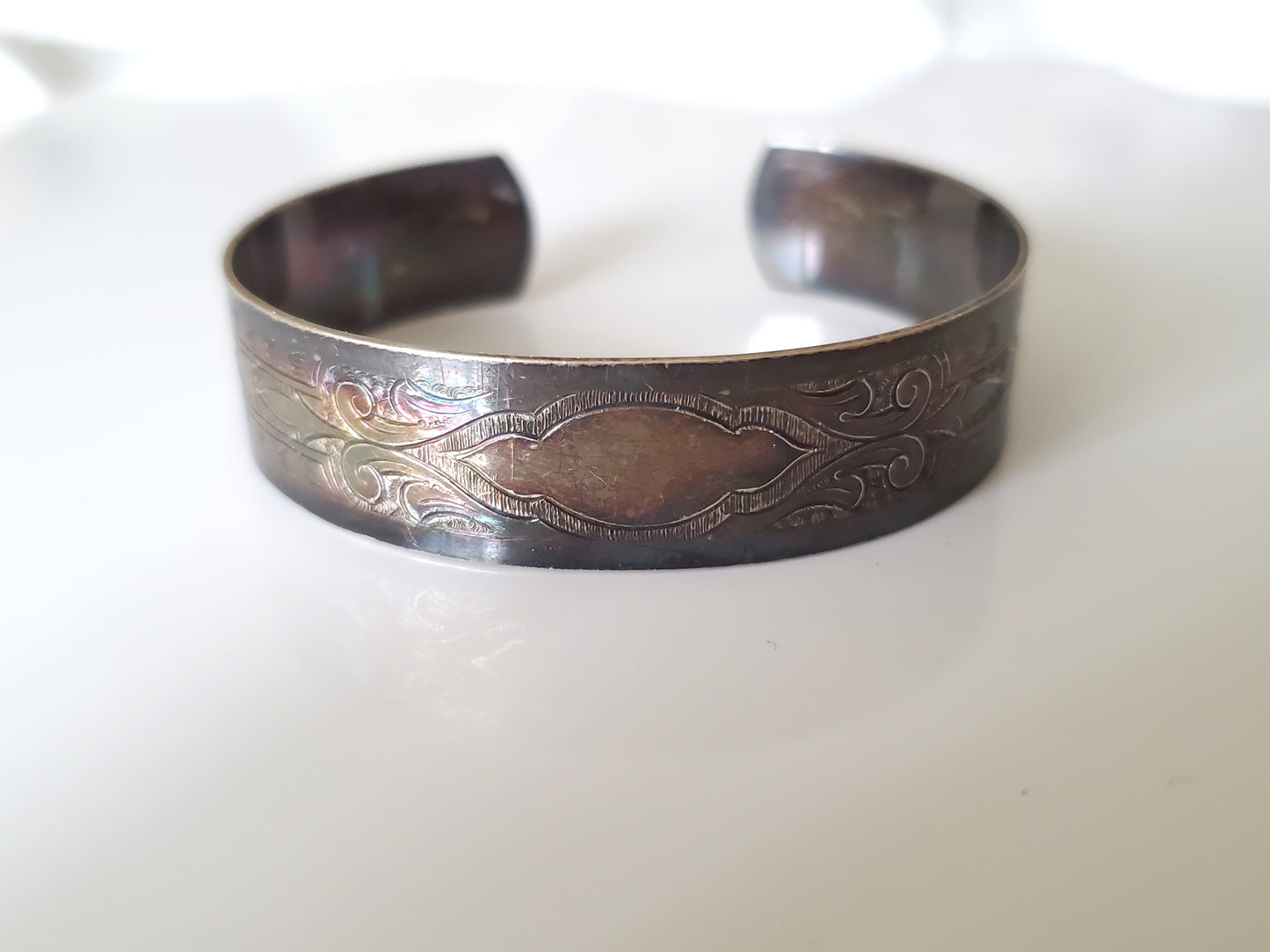 Vintage Sterling Floral Engraved Cuff Bracelet
