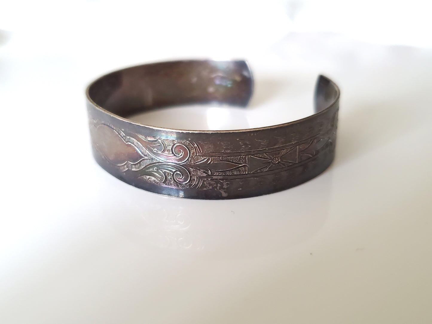 Vintage Sterling Floral Engraved Cuff Bracelet