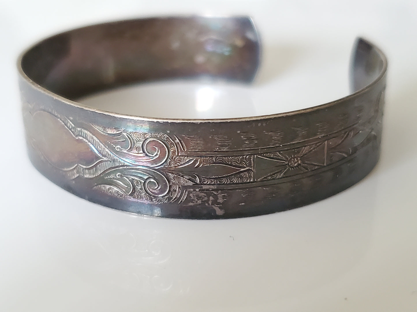 Vintage Sterling Floral Engraved Cuff Bracelet