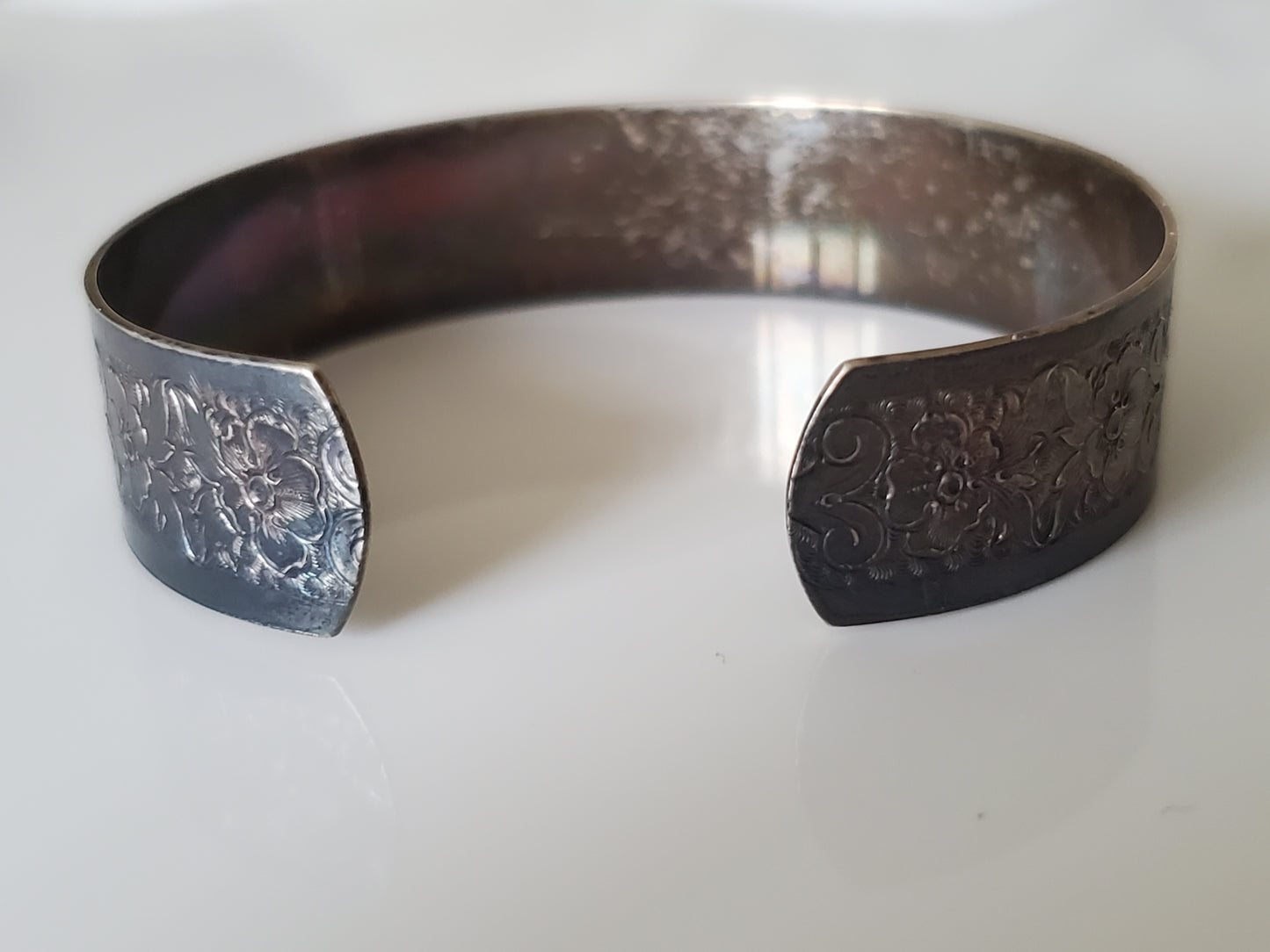 Vintage Sterling Floral Engraved Cuff Bracelet