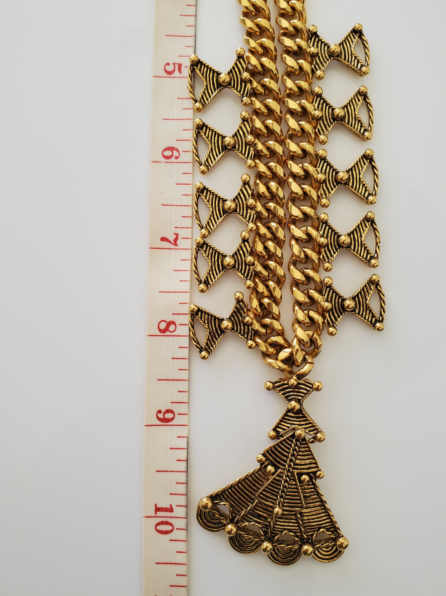 BARRERA For Avon Vintage 1980's Gold Mayan Pendant Necklace and Earring Set