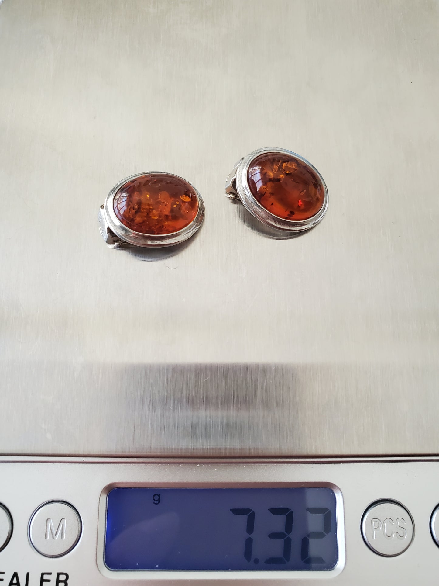 Vintage Amber Baltic Clip-on Sterling Silver Earrings