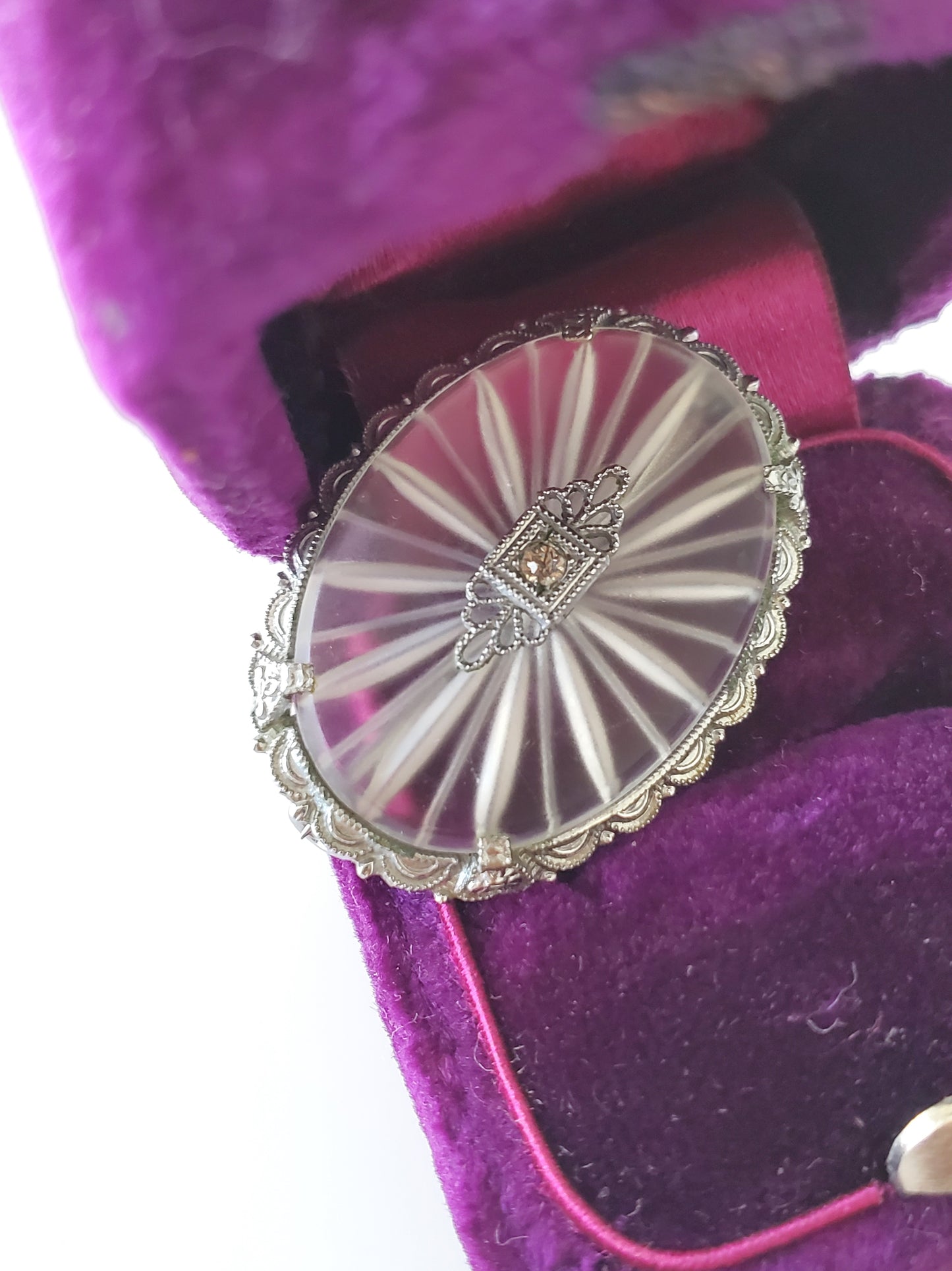 Vintage Silver-tone Camphor Glass Brooch Pin