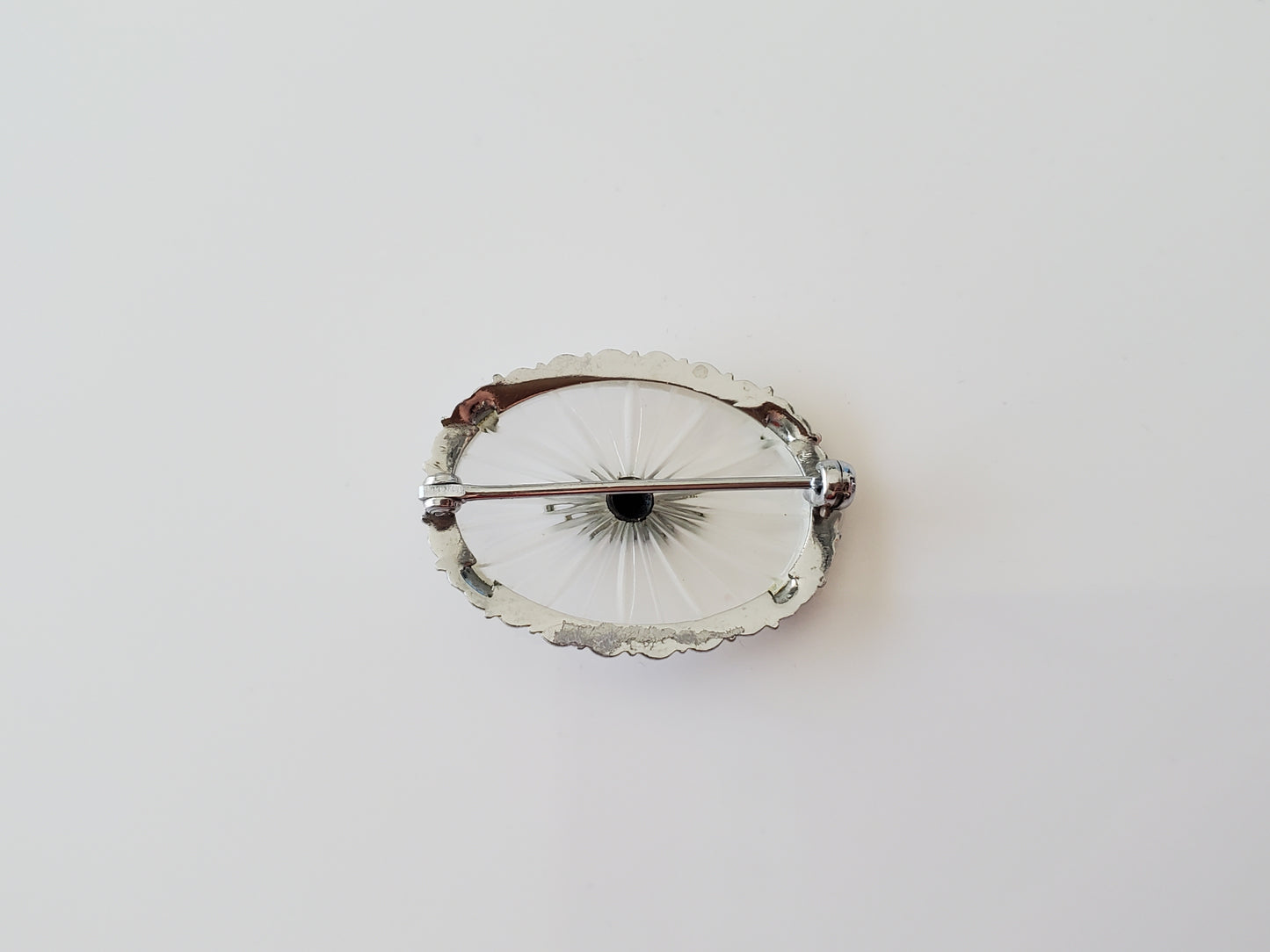 Vintage Silver-tone Camphor Glass Brooch Pin