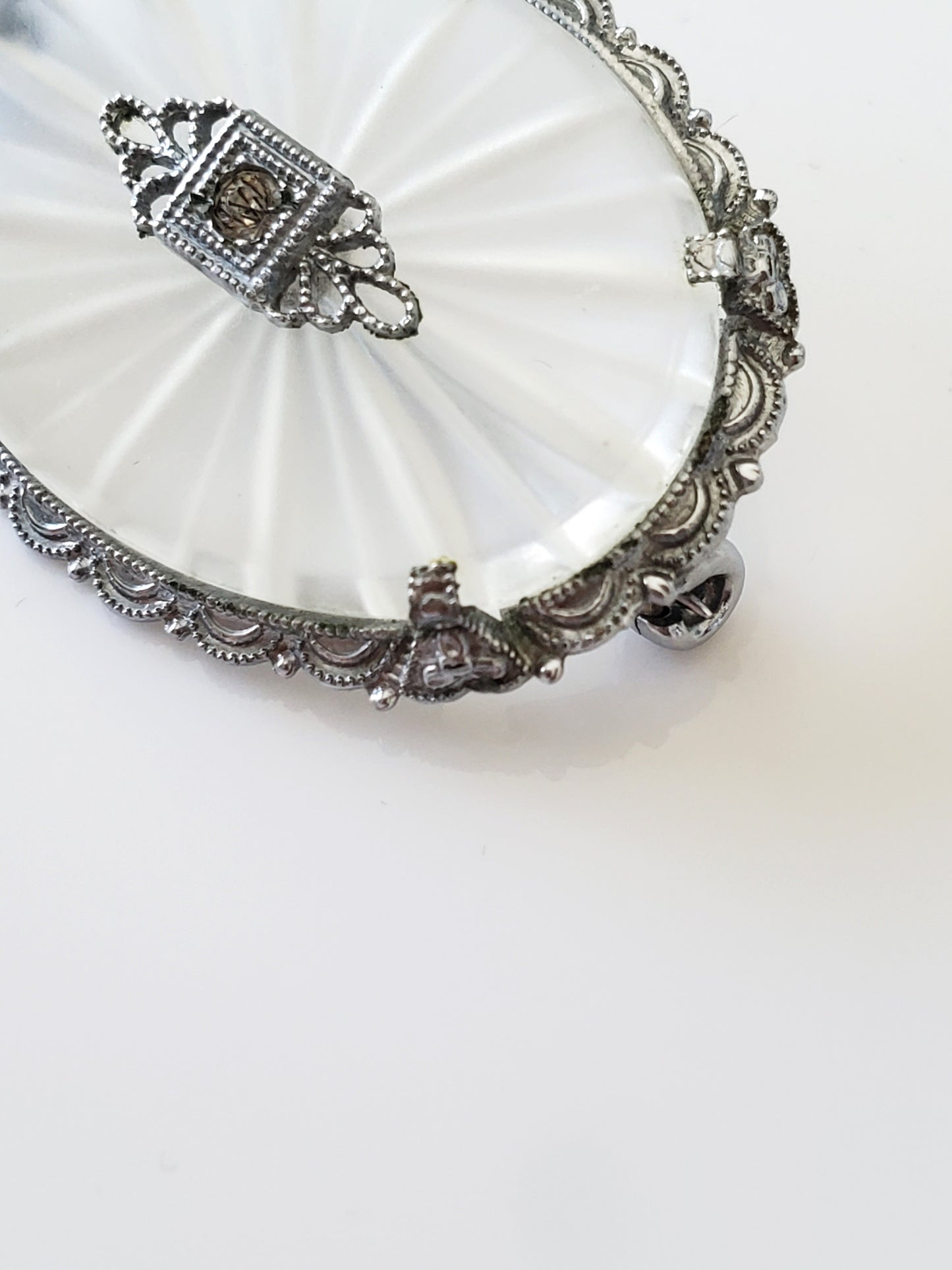 Vintage Silver-tone Camphor Glass Brooch Pin