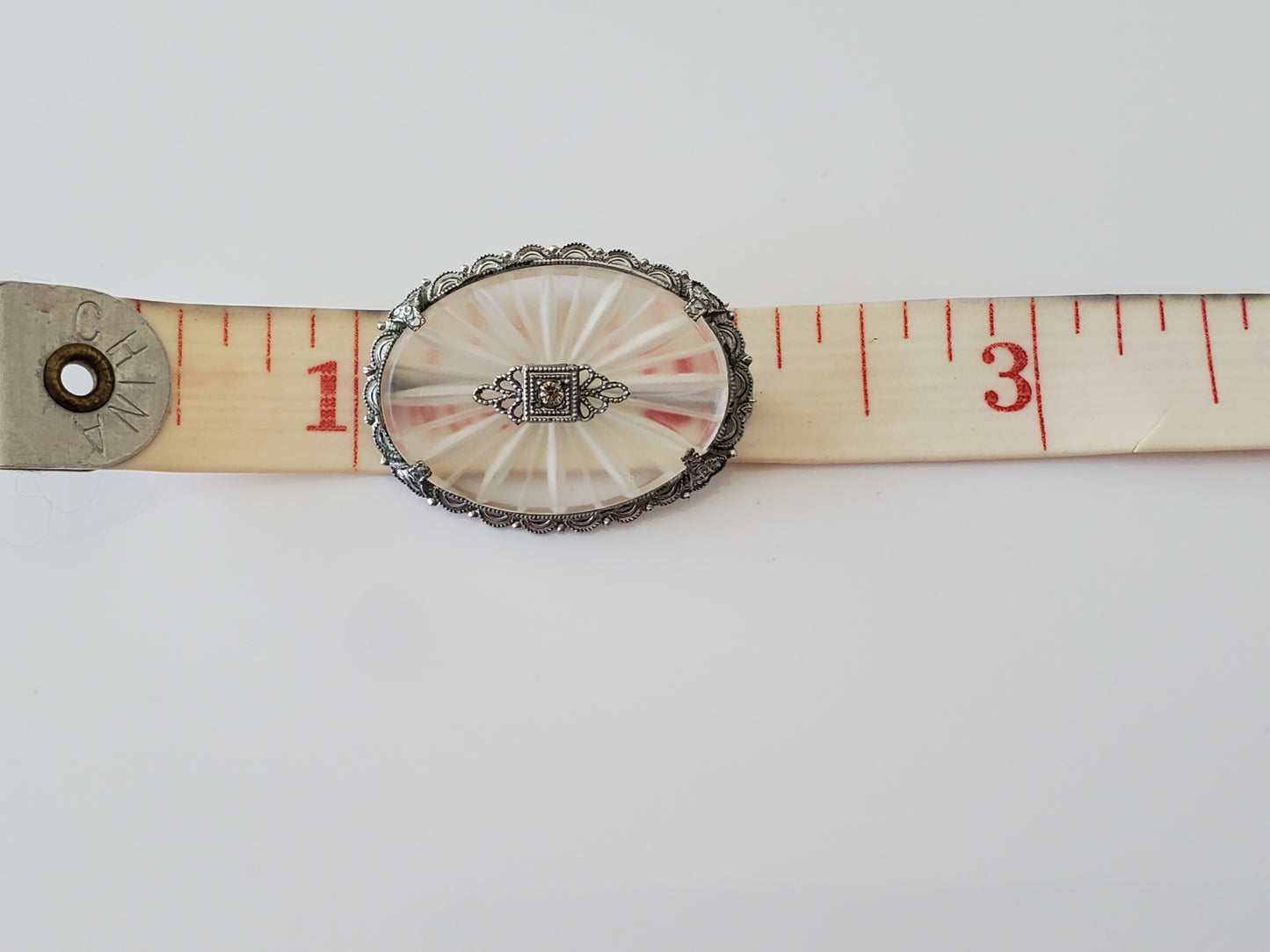 Vintage Silver-tone Camphor Glass Brooch Pin