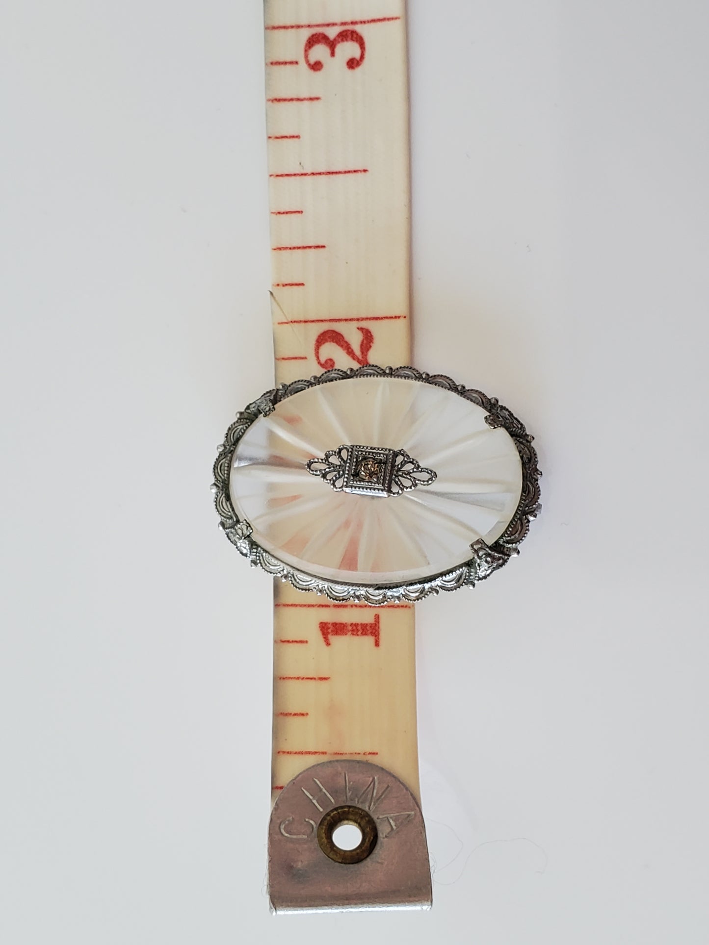 Vintage Silver-tone Camphor Glass Brooch Pin