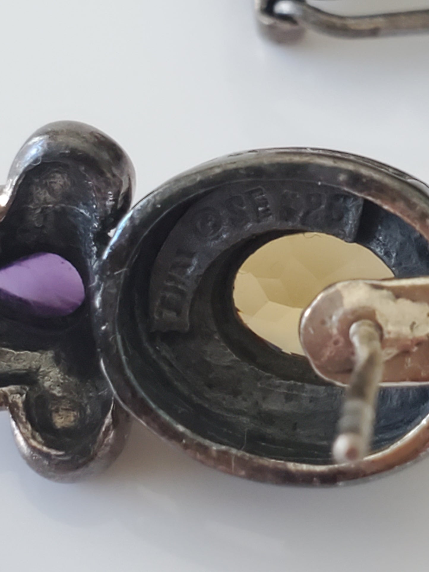 Amethyst and Citrine Sterling Silver Omega Earrings