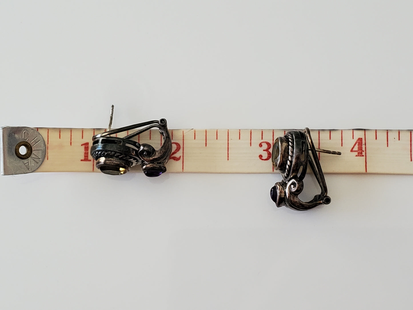 Amethyst and Citrine Sterling Silver Omega Earrings