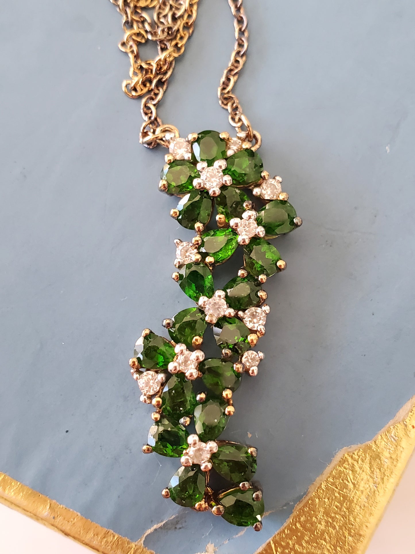 Sterling Silver Green Gem Flower Necklace