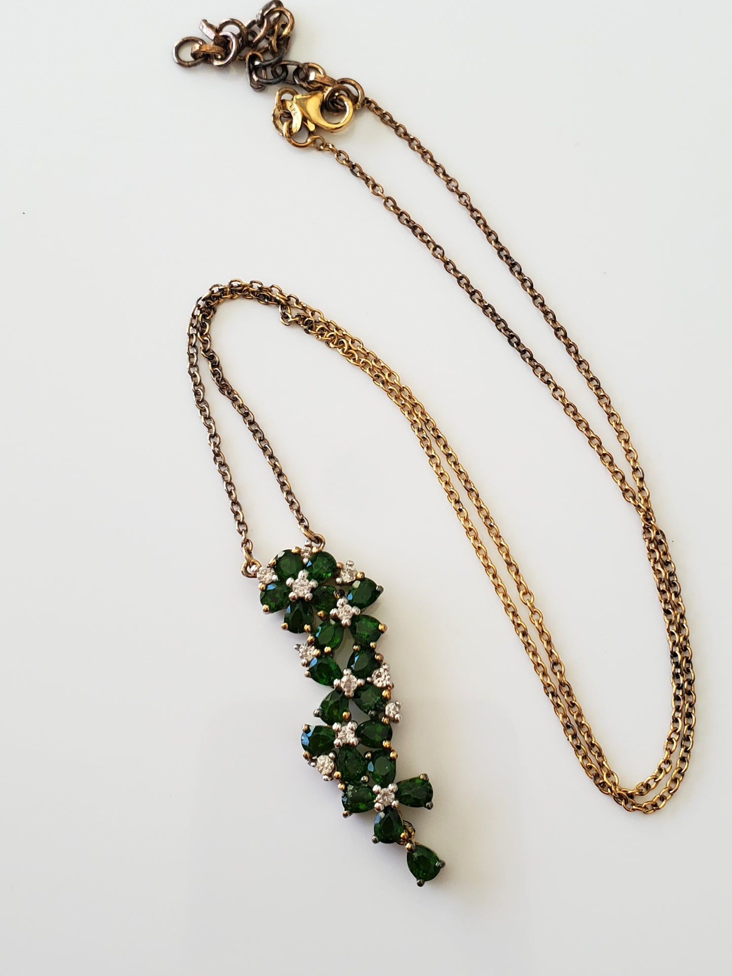 Sterling Silver Green Gem Flower Necklace