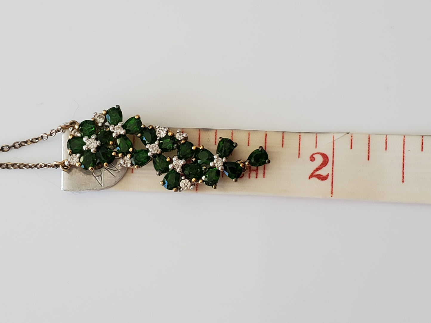 Sterling Silver Green Gem Flower Necklace