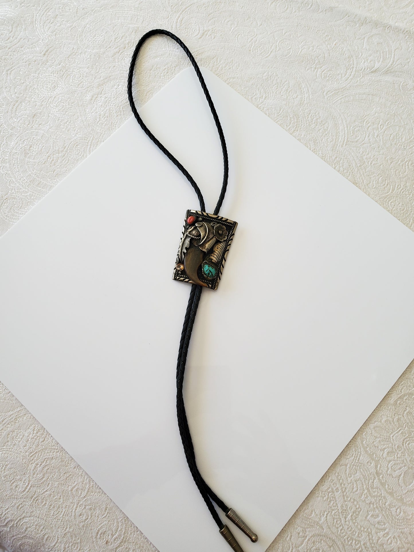 Navajo Turquoise Coral Faux Claw Bolo Tie