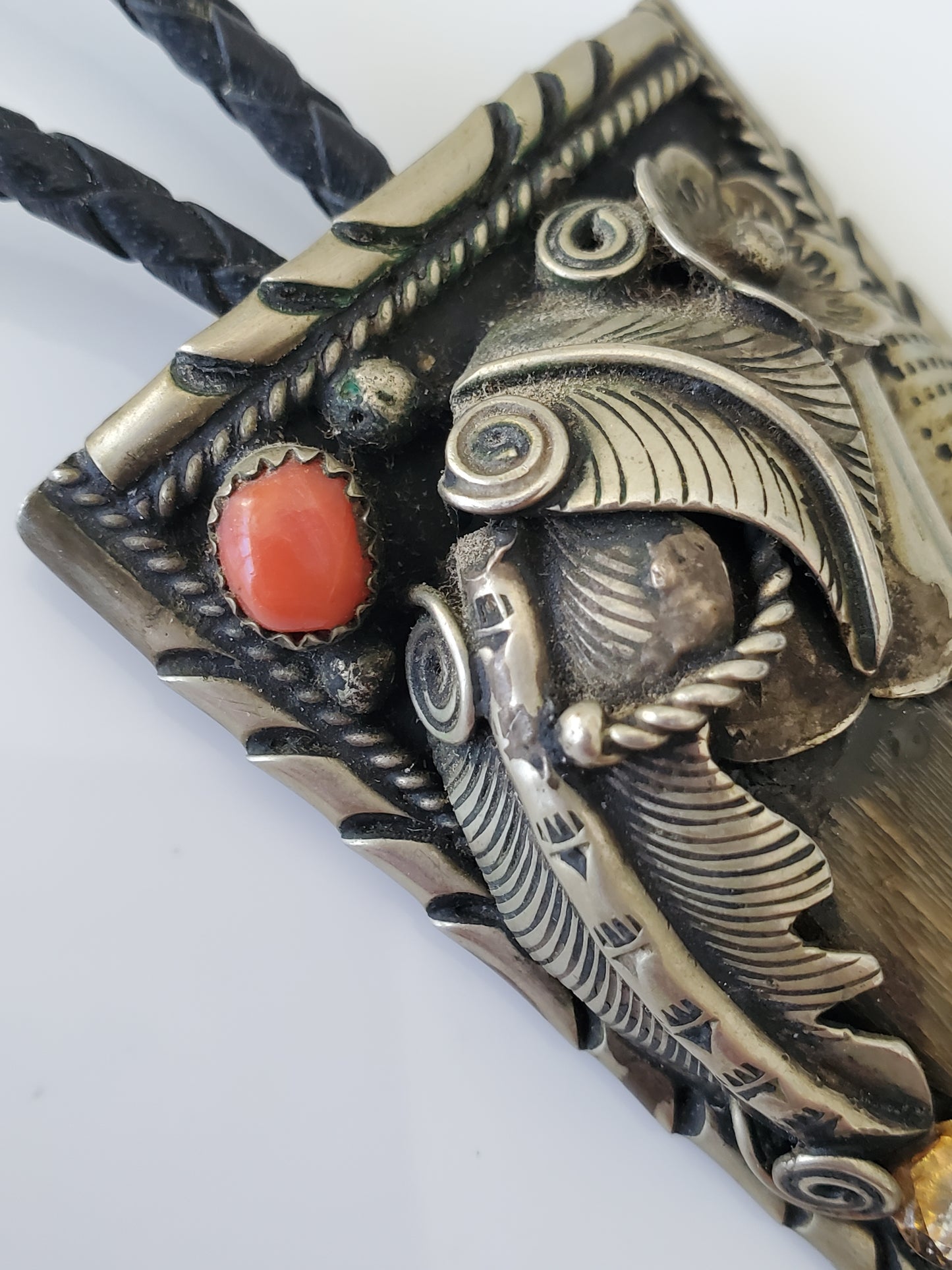 Navajo Turquoise Coral Faux Claw Bolo Tie