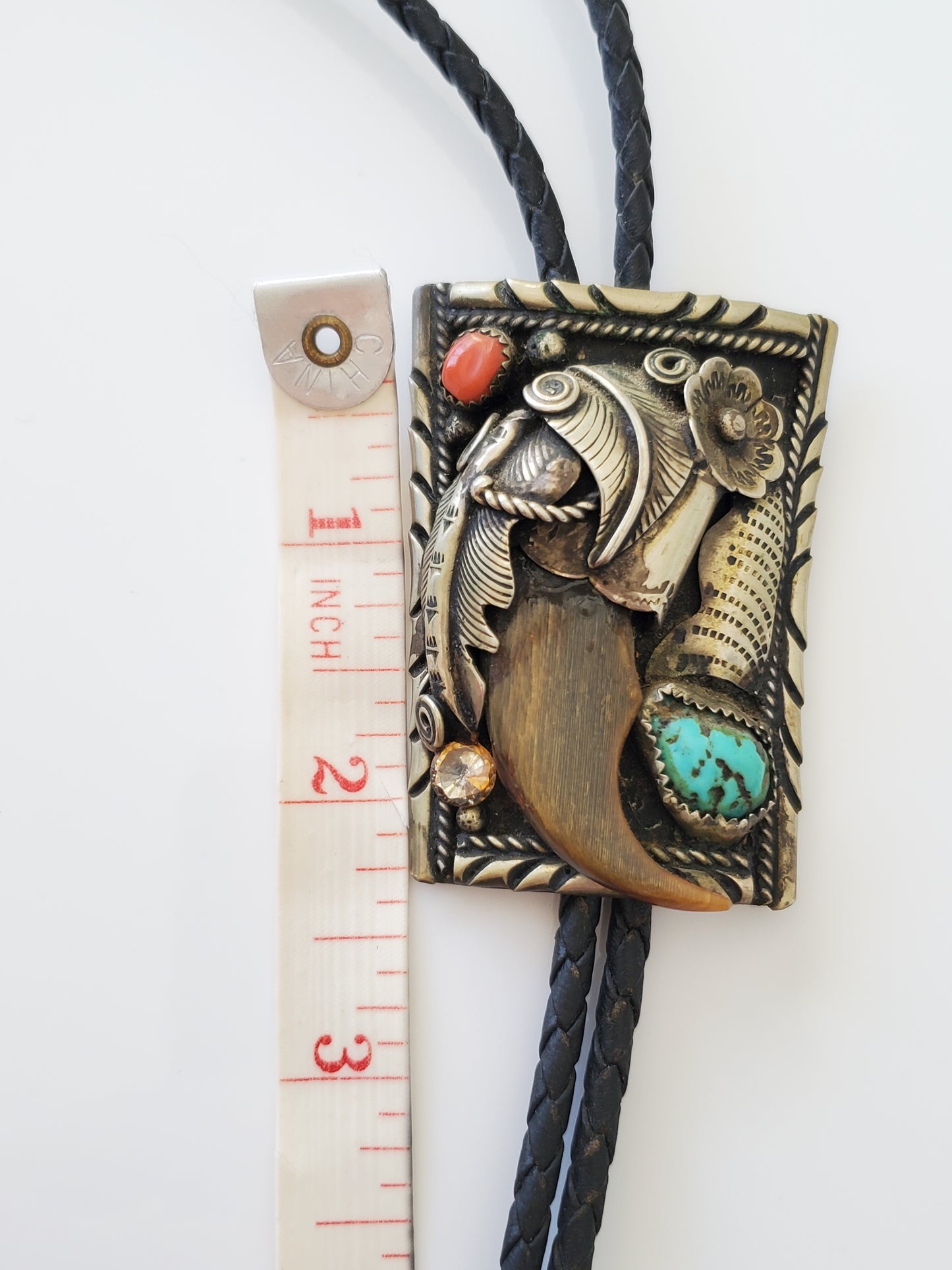 Navajo Turquoise Coral Faux Claw Bolo Tie