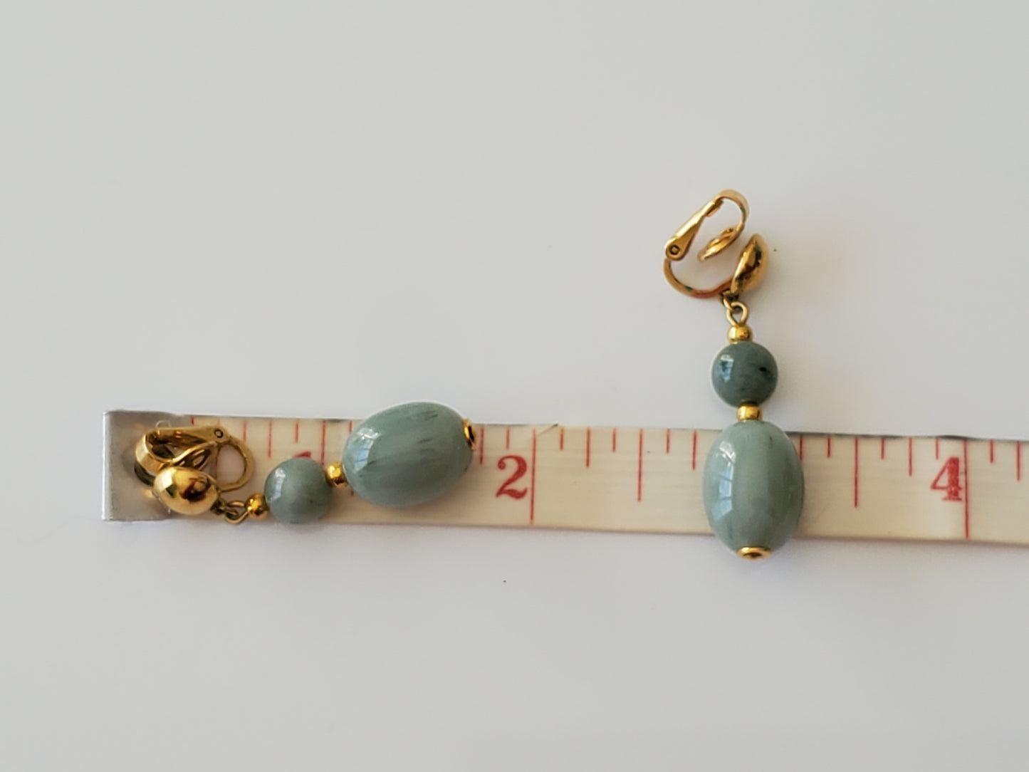 Vintage Mid-Century Crown Trifari Designer Faux Jade Dangle Earrings