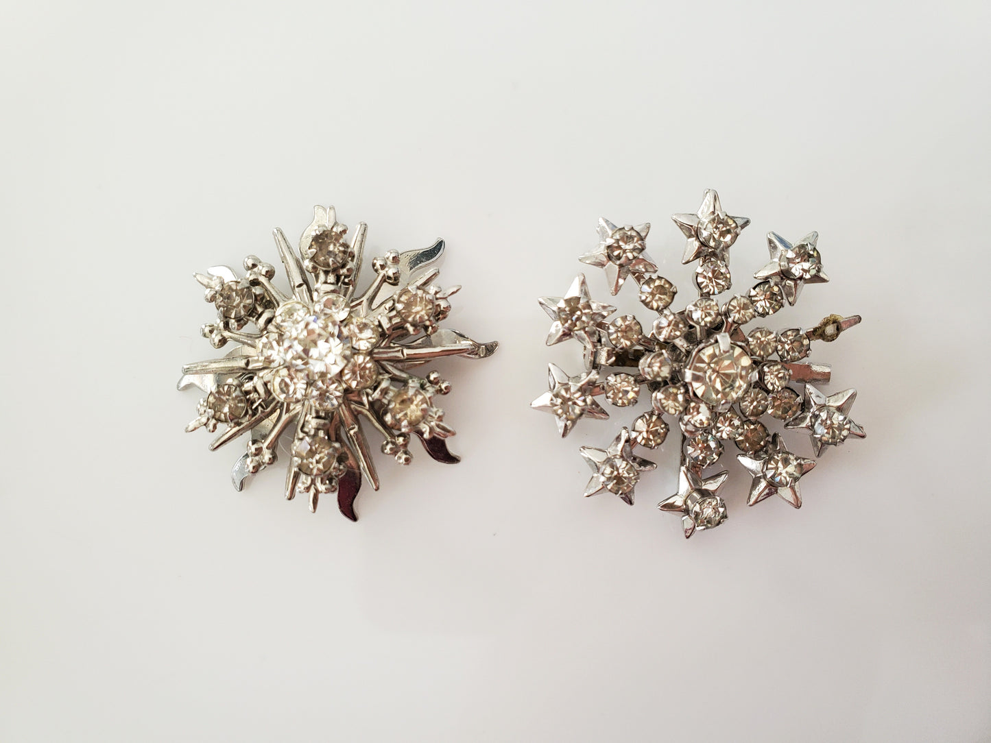 Vintage Snowflake Clear Rhinestone Brooch Lot of 2