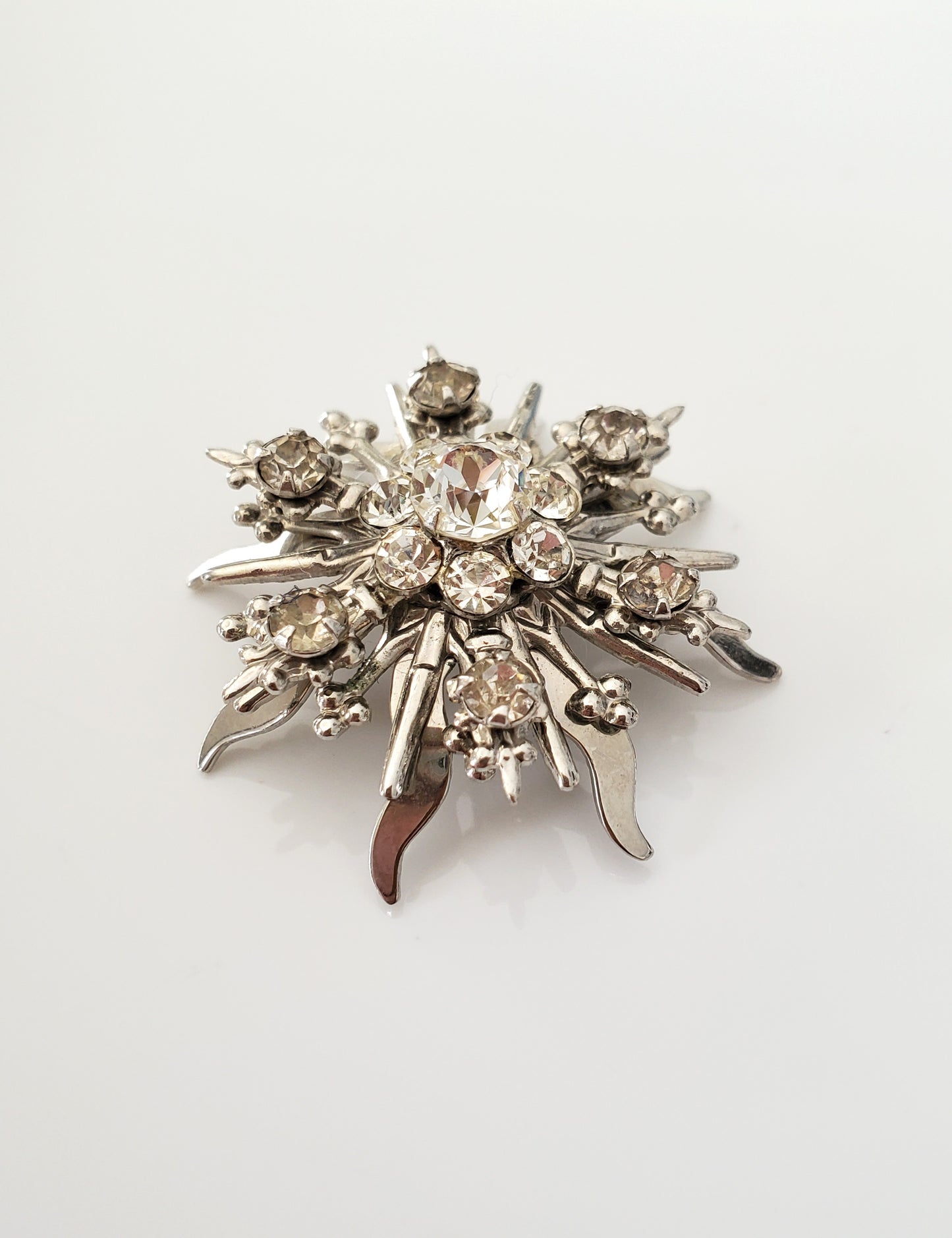 Vintage Snowflake Clear Rhinestone Brooch Lot of 2