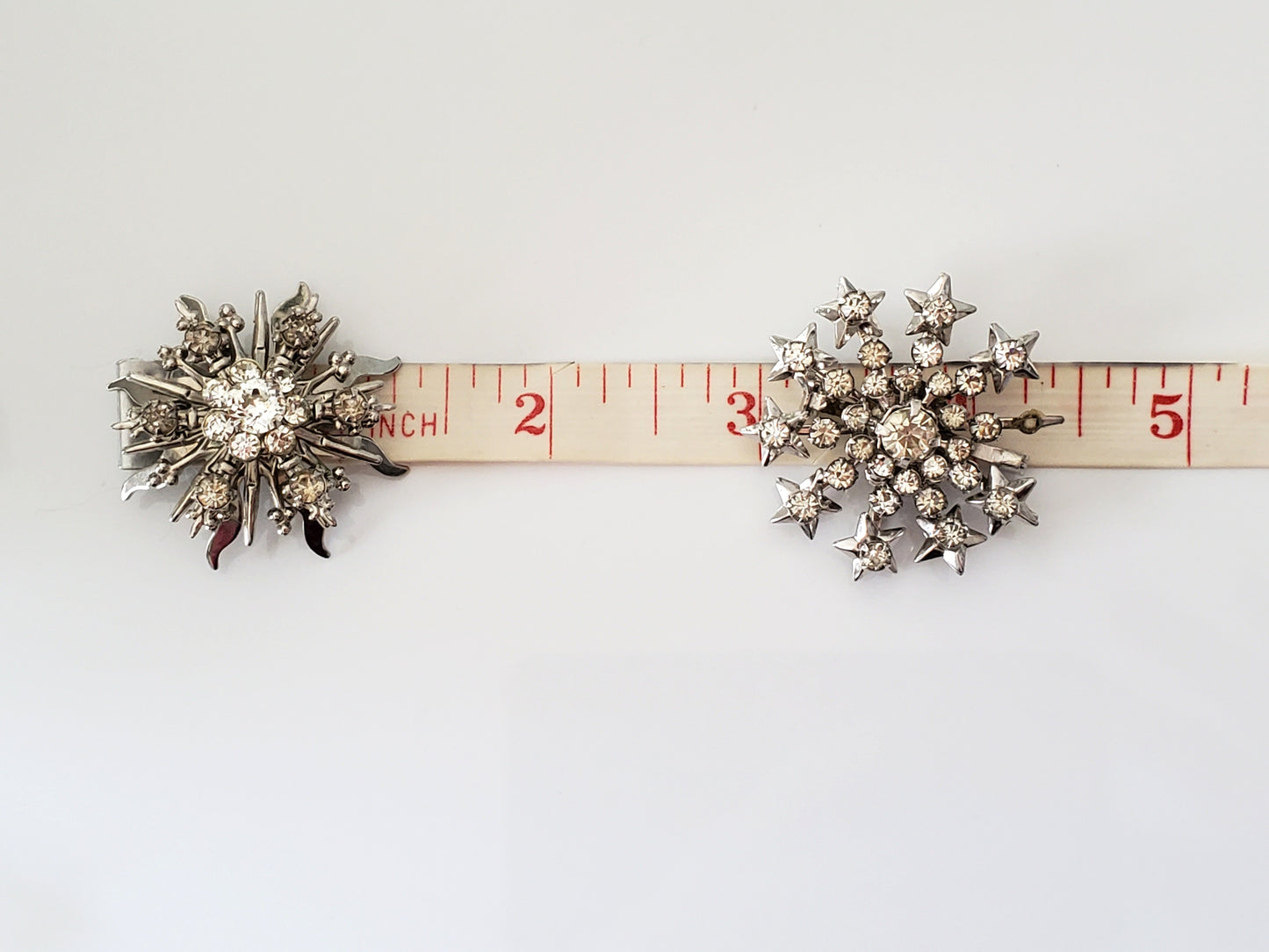 Vintage Snowflake Clear Rhinestone Brooch Lot of 2
