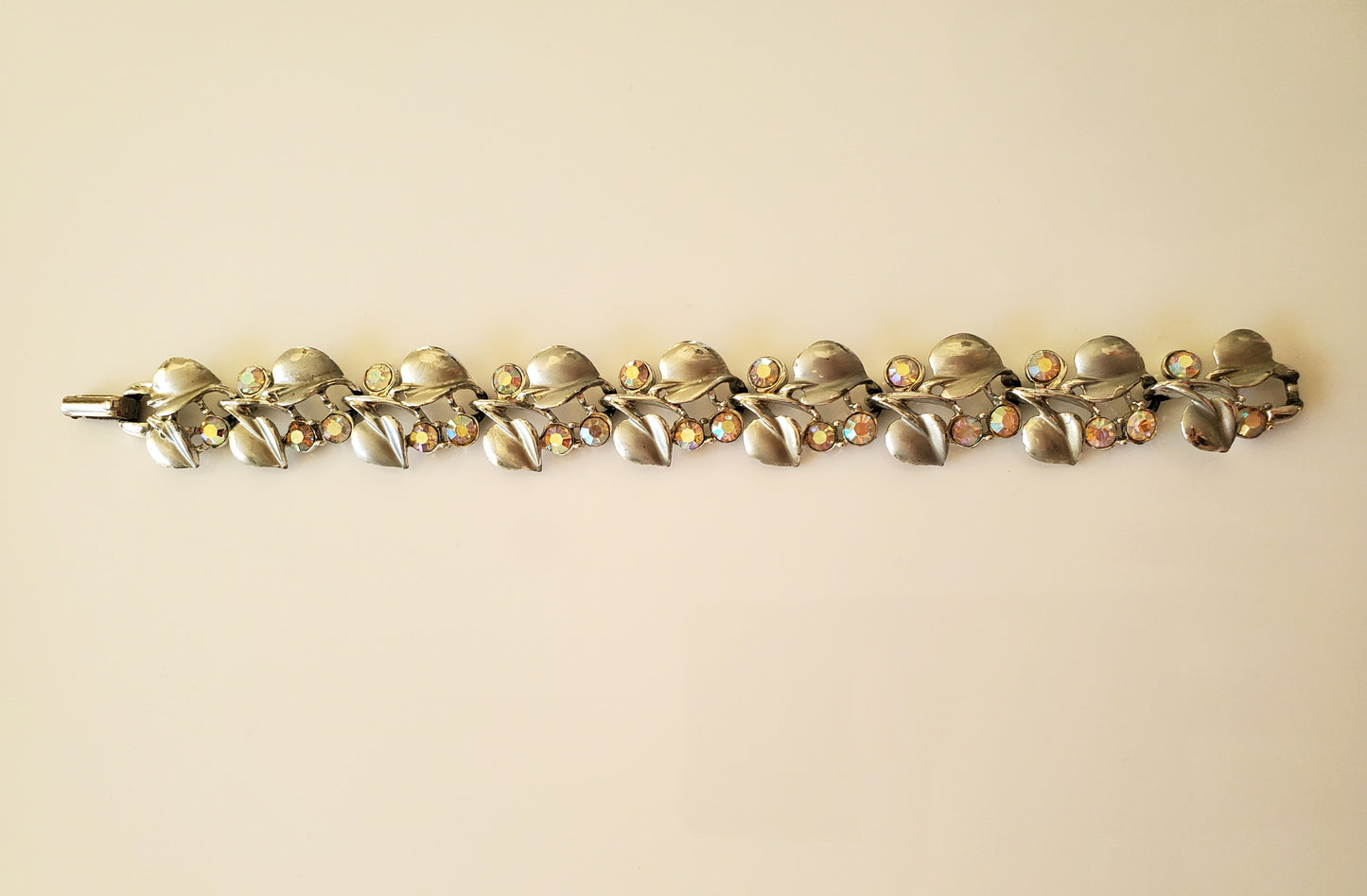 Vintage 1960s BSK AB Clear Rhinestone Floral Bracelet