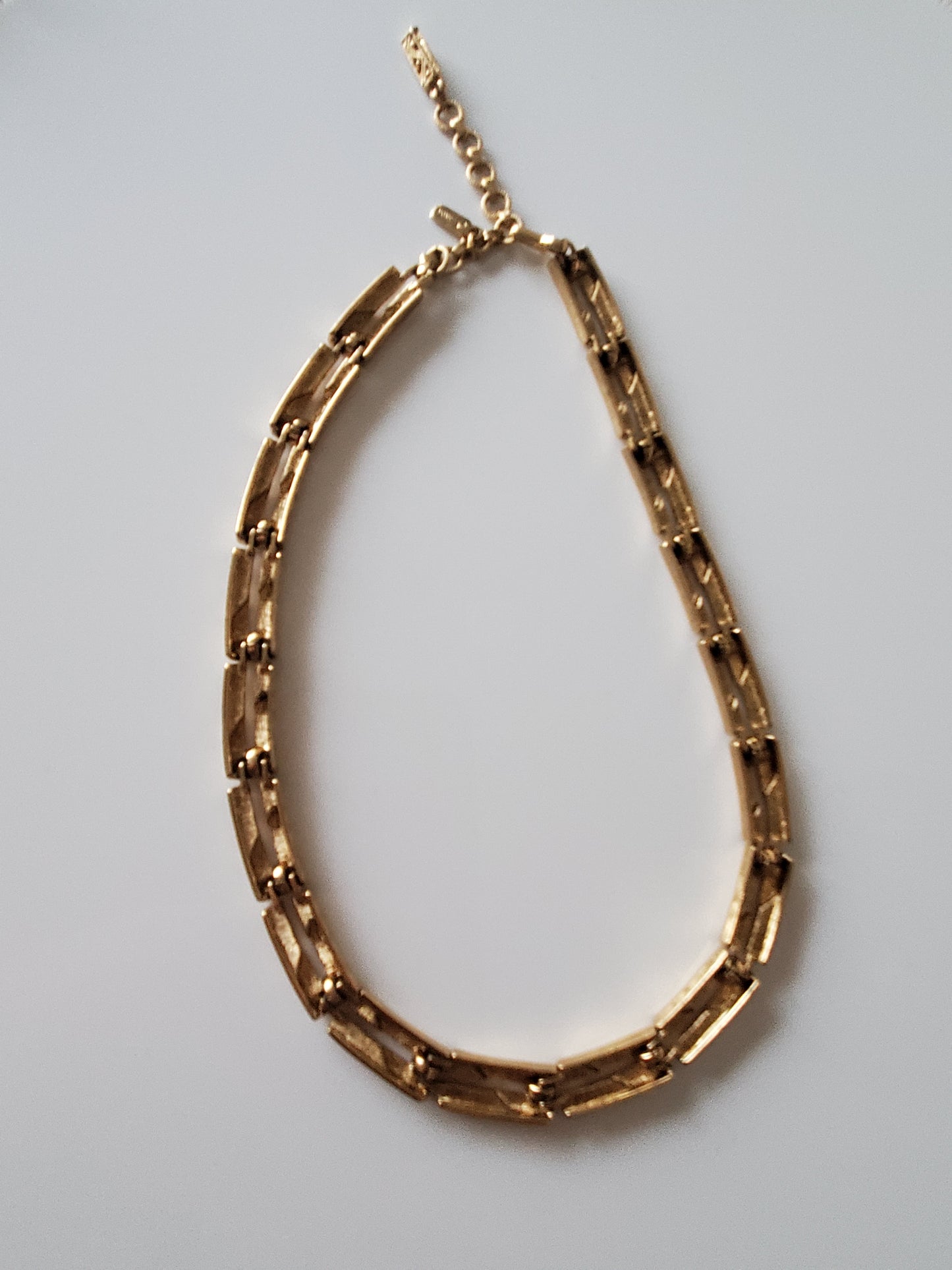 Vintage Monet Gold Tone Long Rectangle Link Choker Necklace