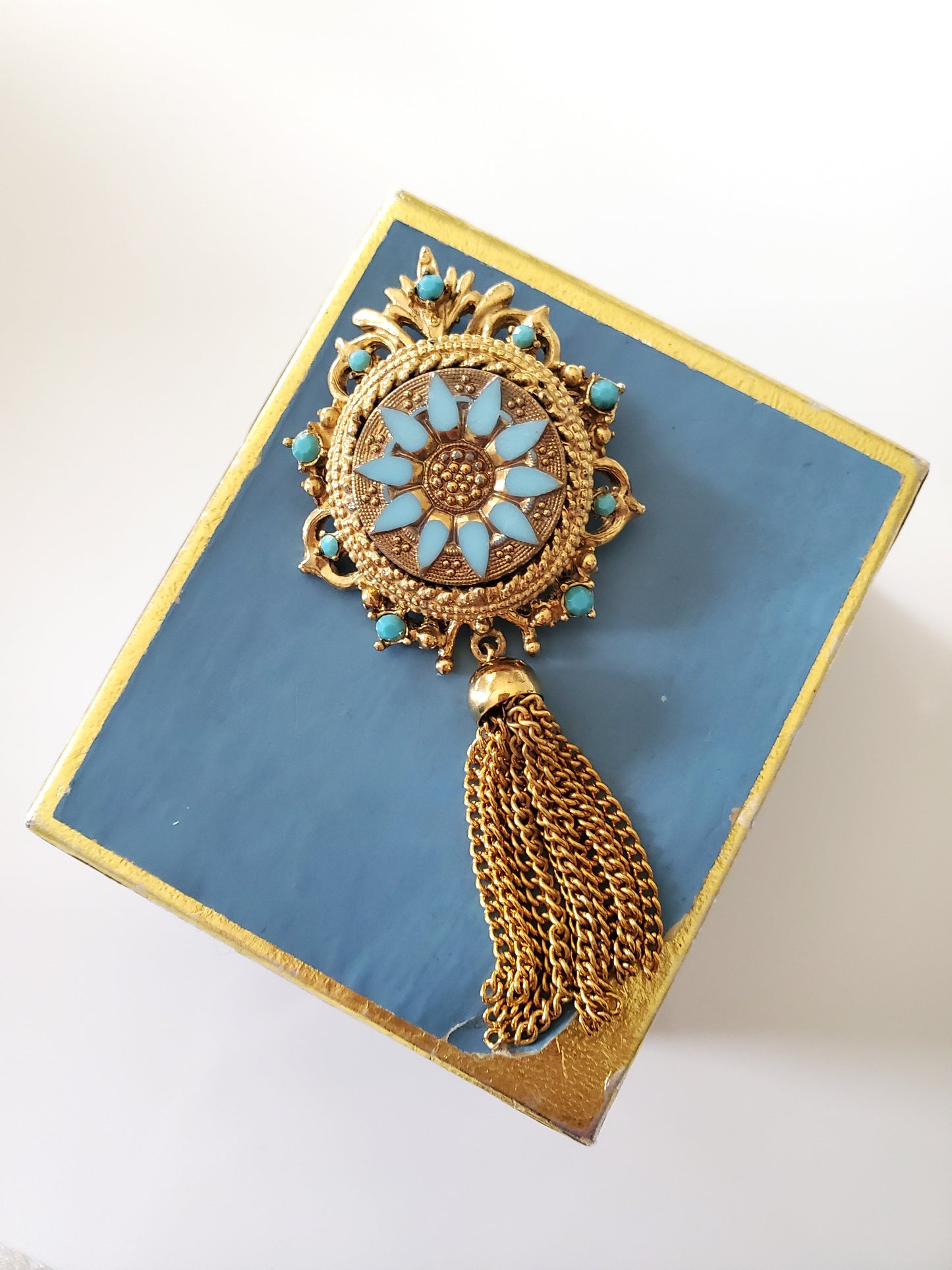 Vintage Sphinx Turquoise Filigree Brooch