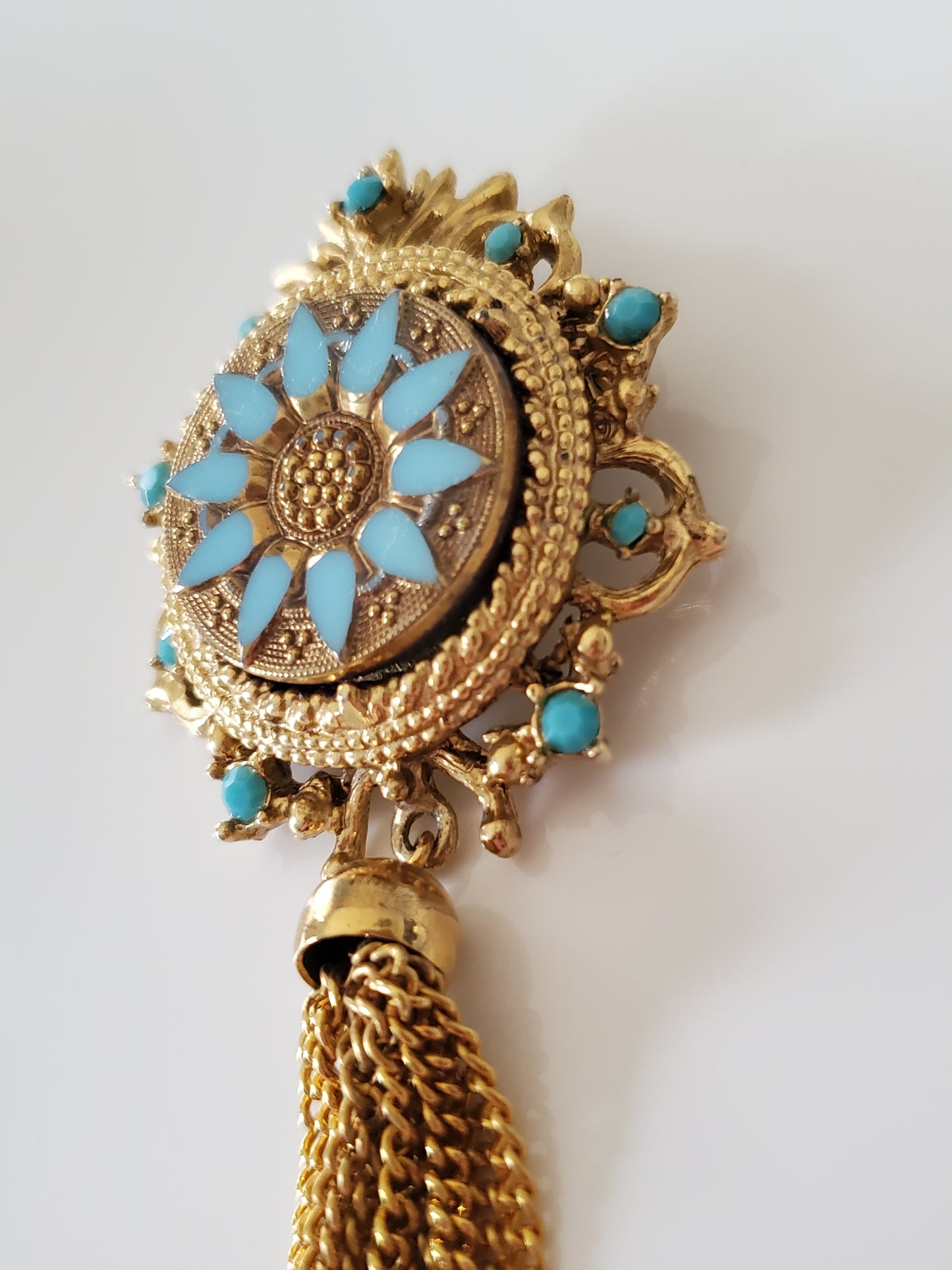 Vintage Sphinx Turquoise Filigree Brooch