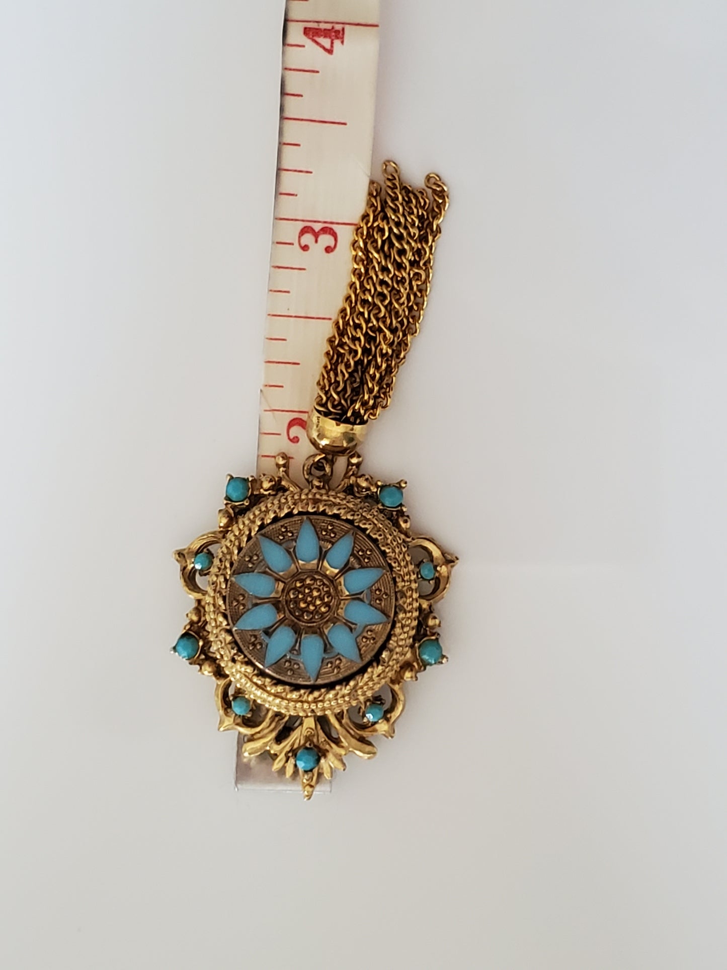 Vintage Sphinx Turquoise Filigree Brooch
