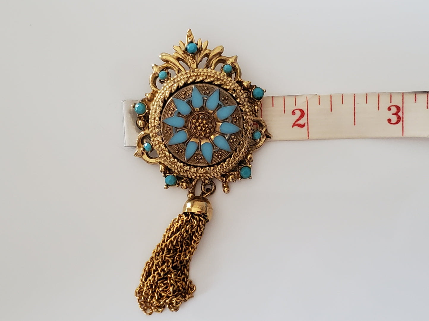 Vintage Sphinx Turquoise Filigree Brooch